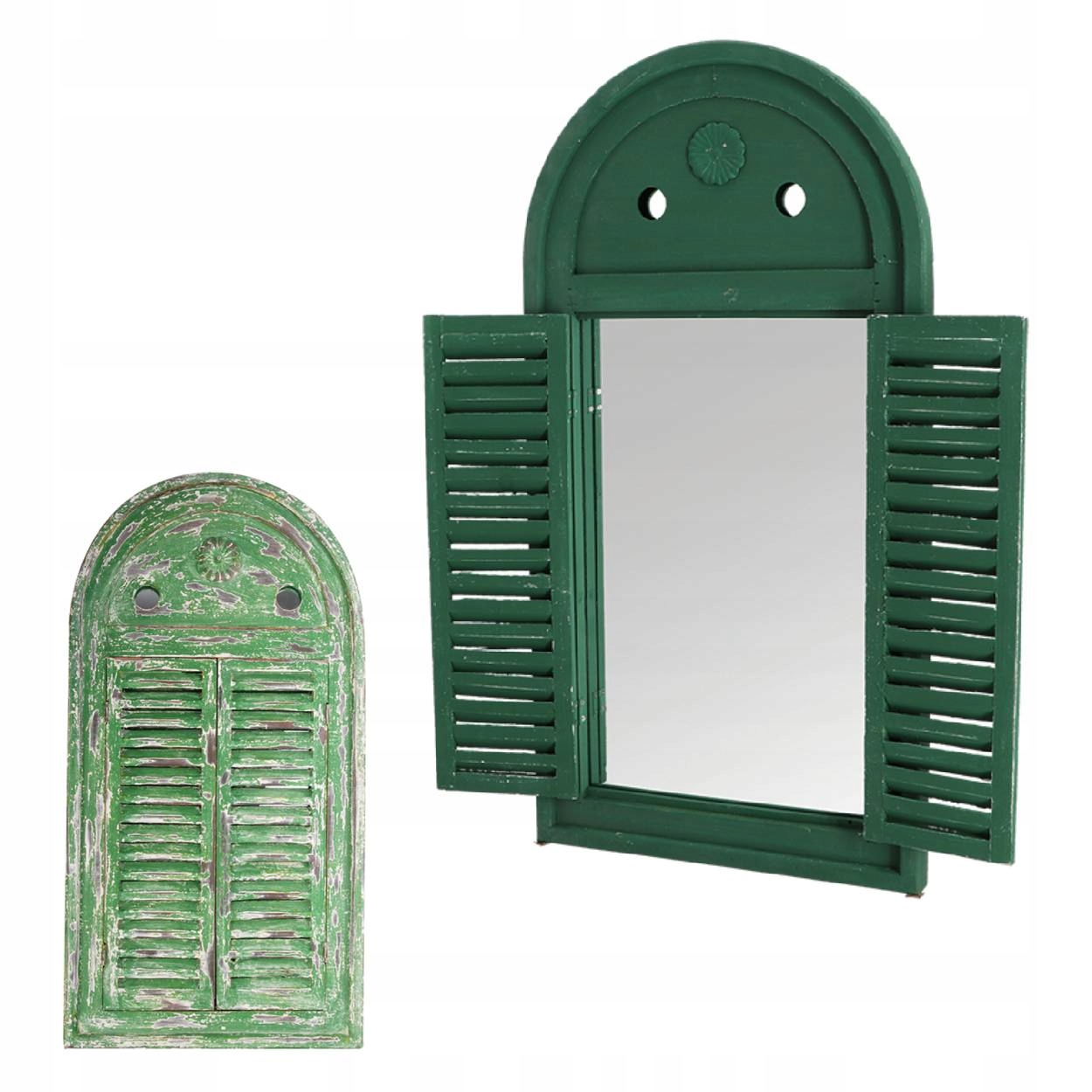 Zelené Vintage zrkadlo s okenicami 39xh75 cm Záhradné Staršie Retro