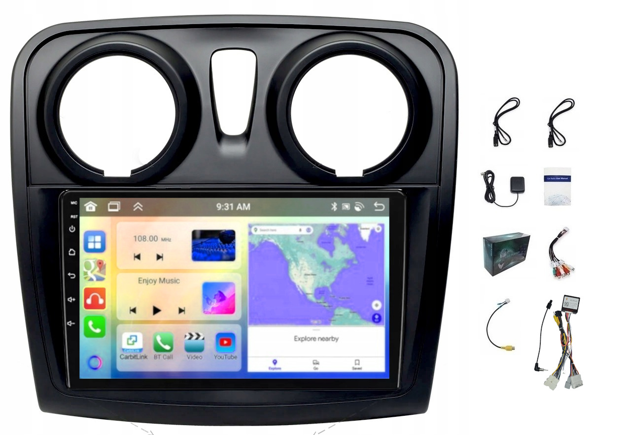 Rádio Navigácia Gps Dacia Logan Sandero 2012-19 Carplay Wifi 4GB 64GB