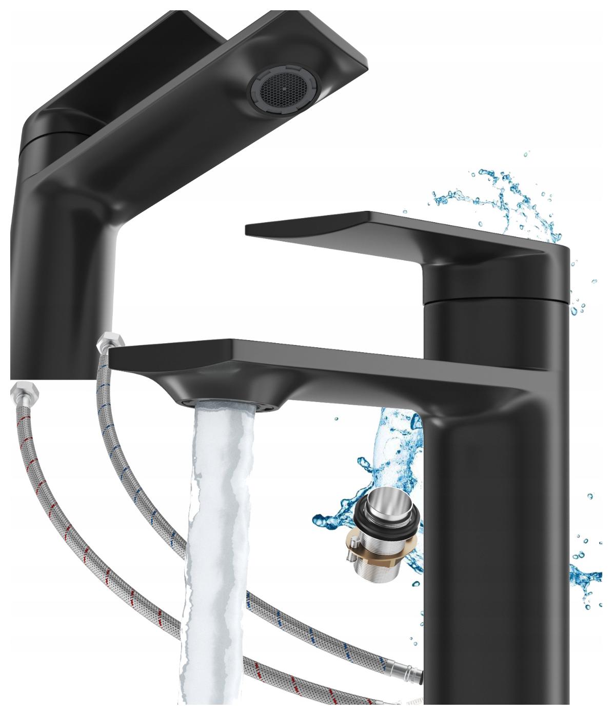 Nízka umývadlová batéria do kúpeľne, stojanková, Čierny kohútik do umývadla Cabo