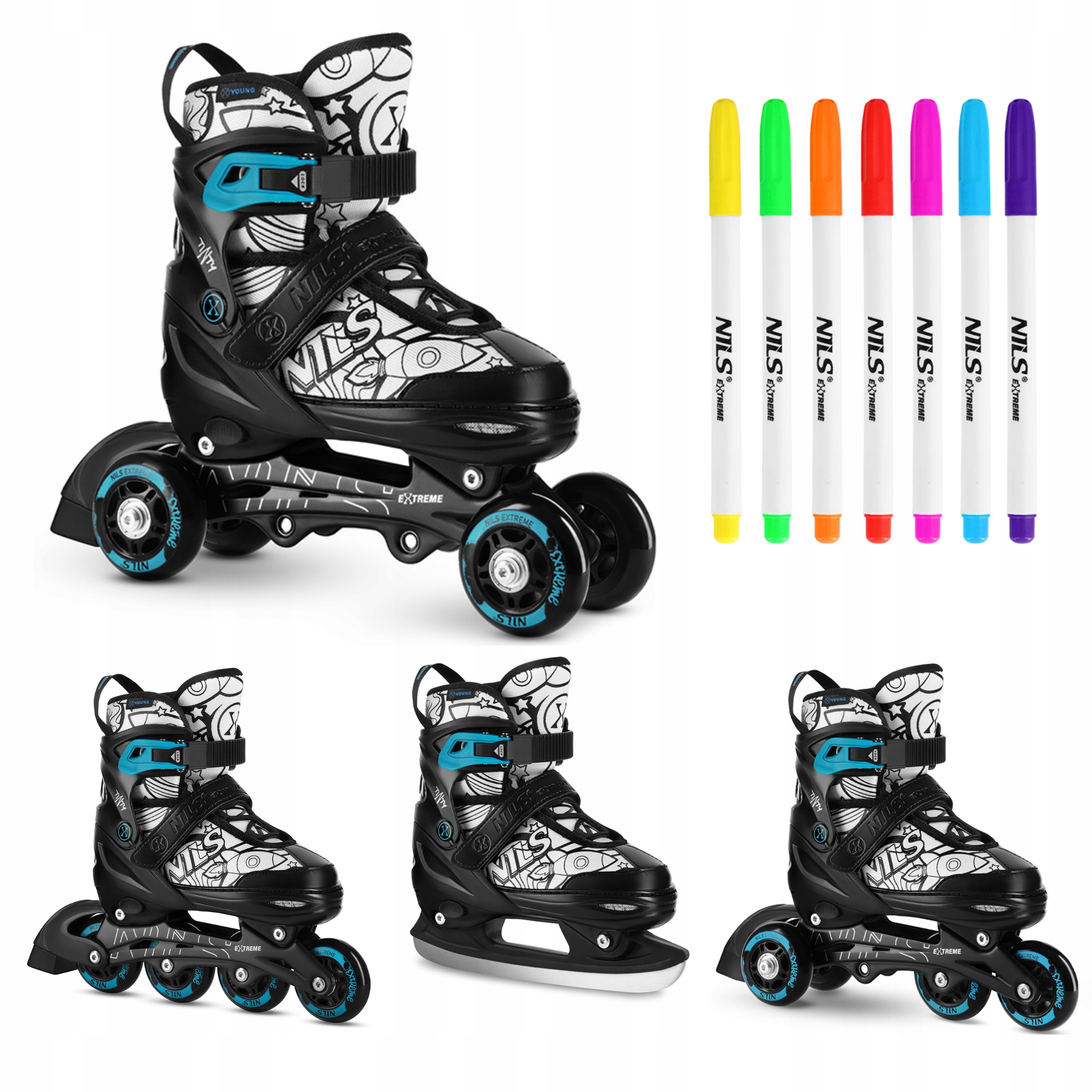 Brusle 2v1 4v1 S 31-34, zelené kolečkové brusle, sada pro psaní Nils Extreme