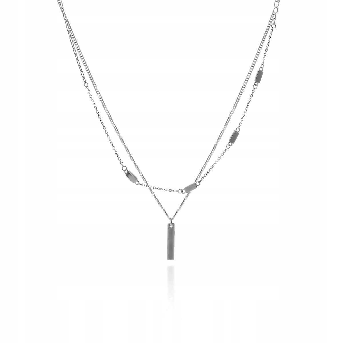 Stříbrný Dvojitý Náhrdelník Ag 925 Kravata Plechy Tři Vazby Jako Dárek