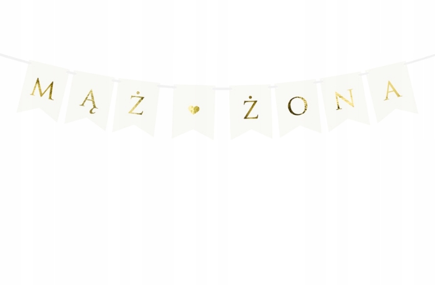 

Baner Mąż Żona biały złoty ozdobny na wesele ślub