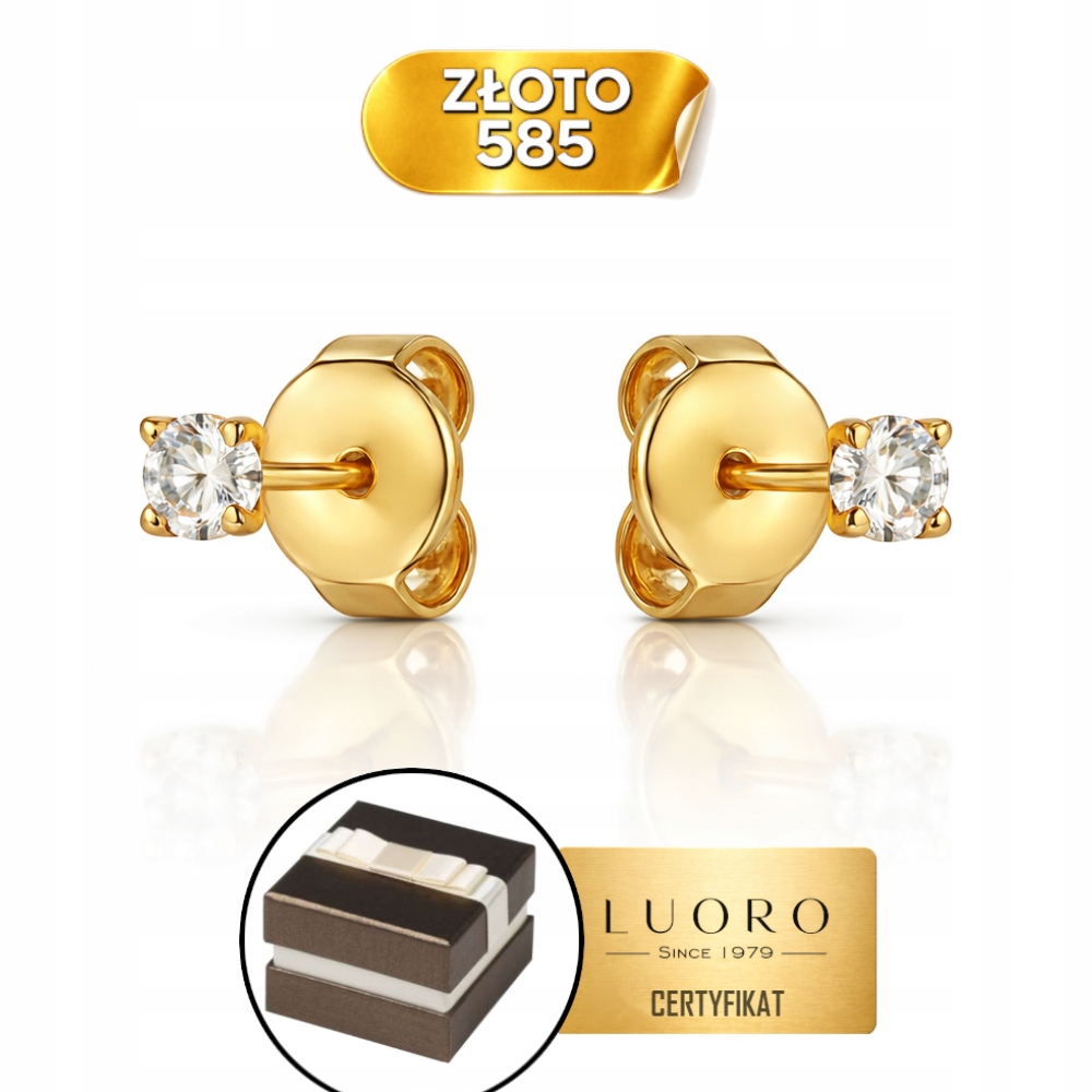 Náušnice Zlaté 585 14K Centrální Bílá Zirkon 2 MM Krabička Dárek