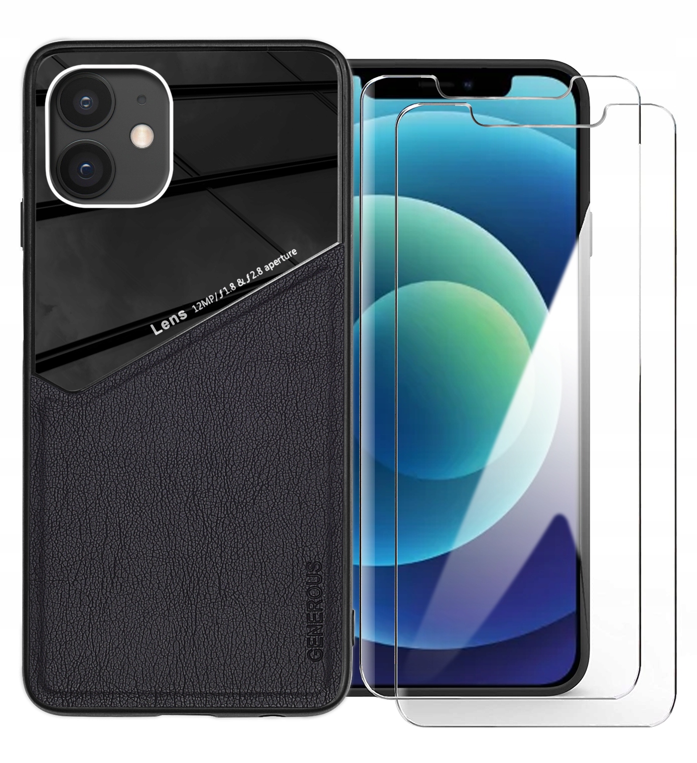 

Etui Skórzane Lens 2x Szkło 9H do iPhone 12