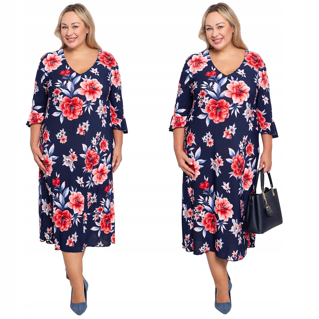 Tmavě modrá šaty s červenými květy 60/62