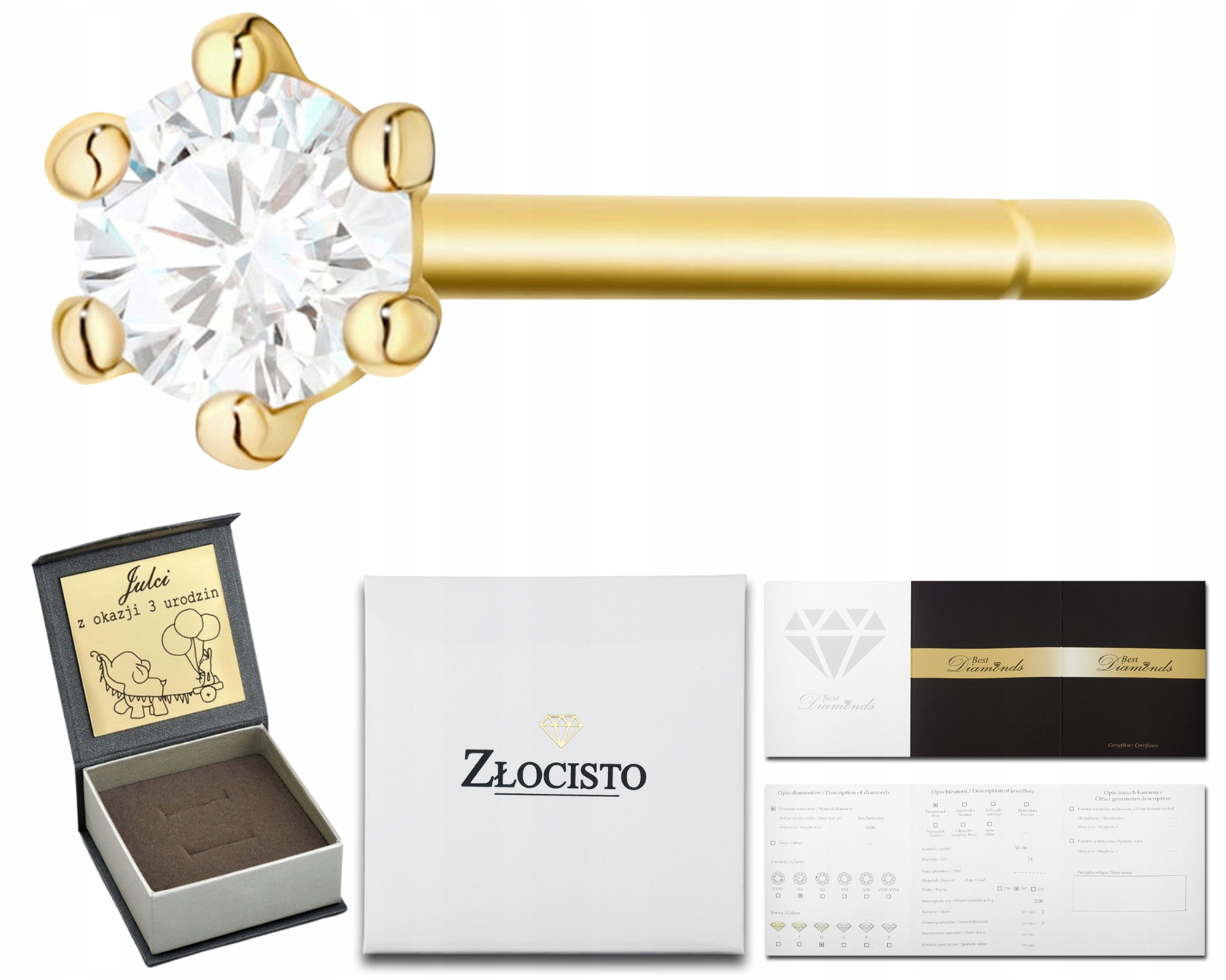 Zlatý Náušník 1 Ks S Diamantem Briliantem Helix Tyčinka Šroub Zlato 585