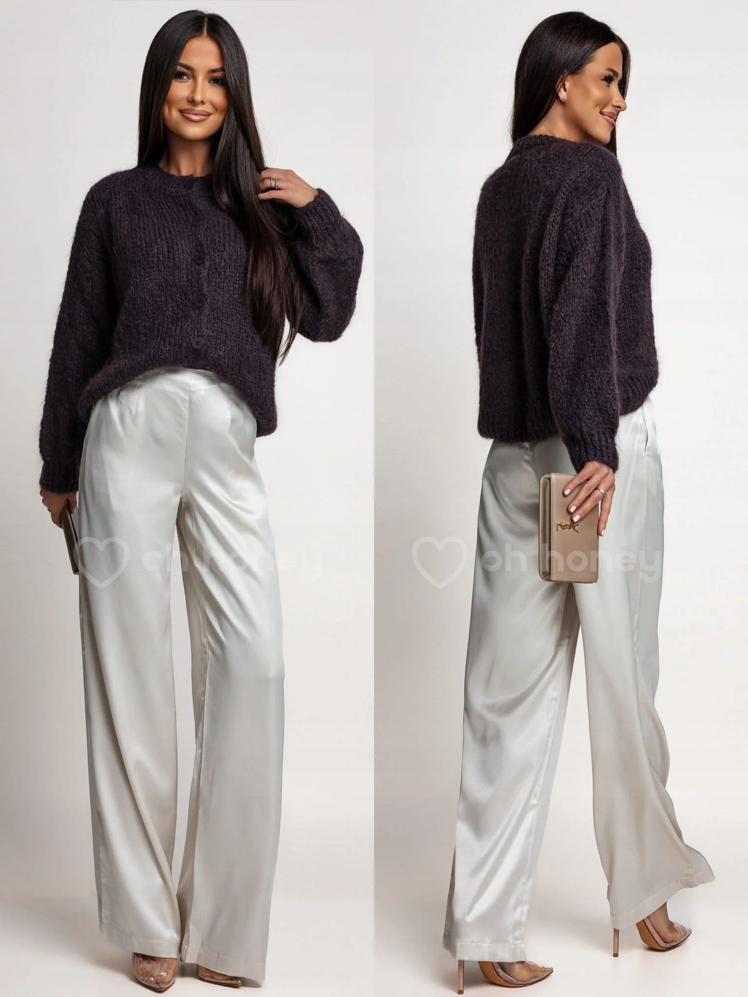 Saténové kalhoty Ecru Lucent L