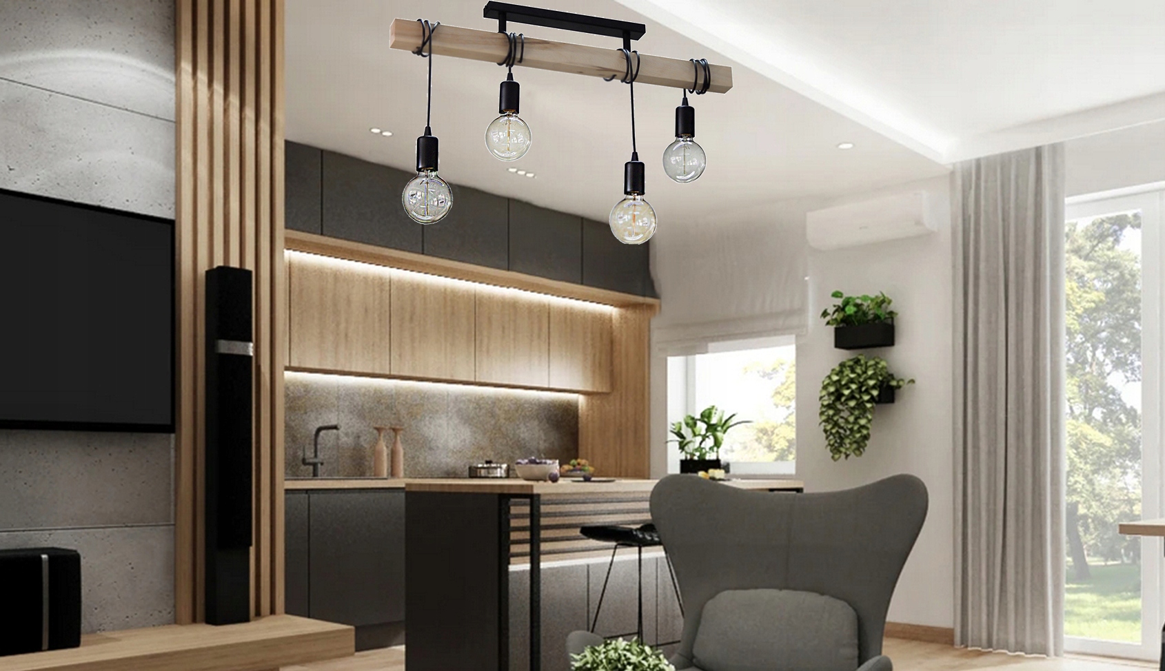 LAMPA PLAFON/SUFITOWY 015-4PL DREWNO LED LOFT POKÓJ SALON SYPIALNIA BIURO Kod producenta 015-4PL