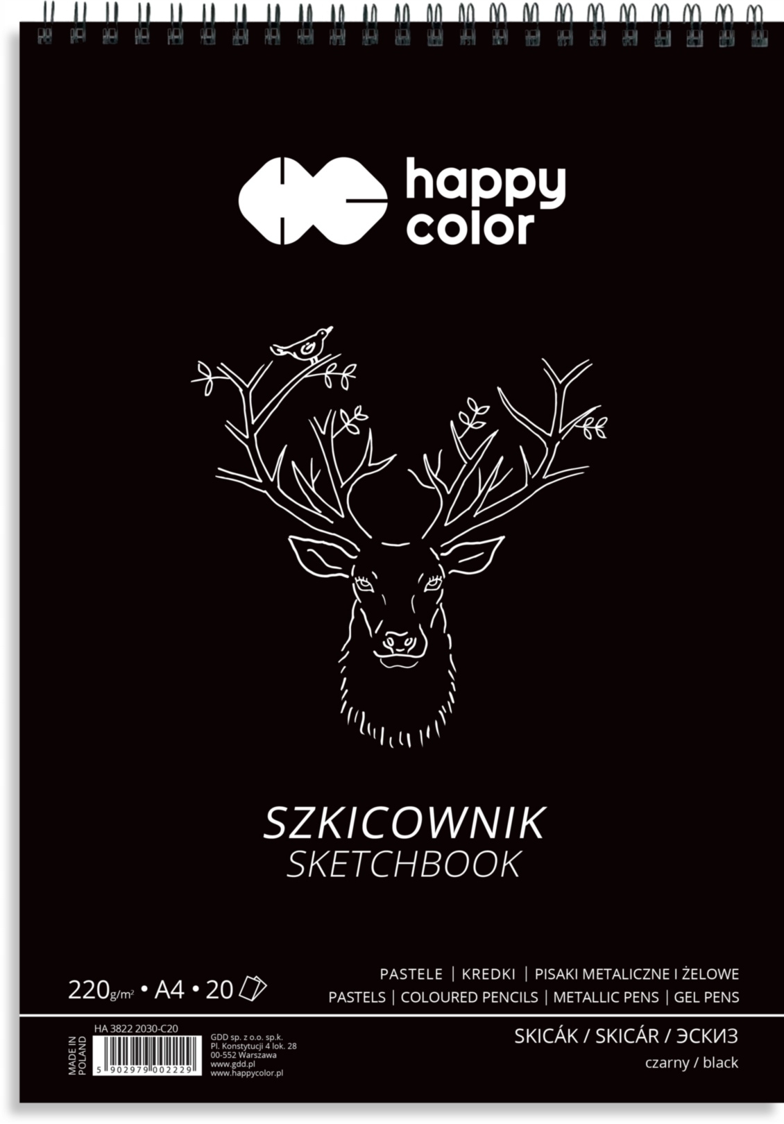 

Szkicownik na spirali Czarny A4 20 ark 220g Happy