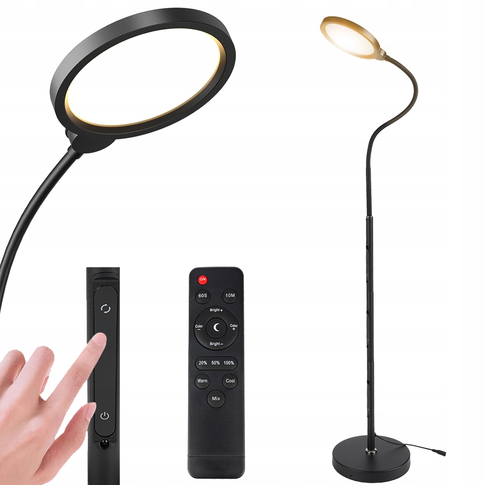 Lampa Podłogowa Stojąca Czarna Nowoczesna 164cm Do Czytania Regulacja Pilot