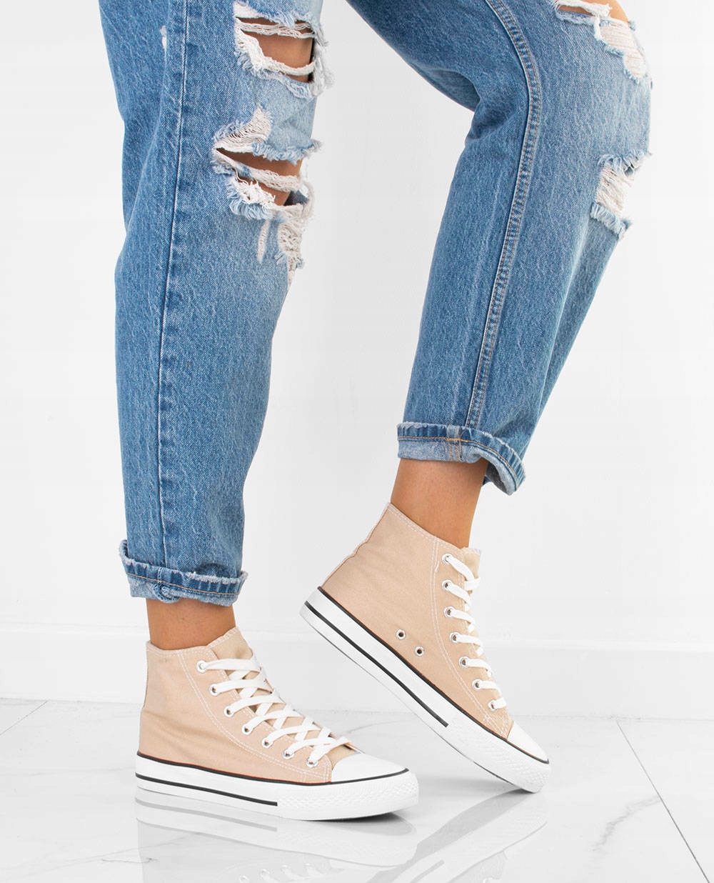 BEŻOWE WYSOKIE TRAMPKI KALSYCZNE 38 Materiał podeszwy inny