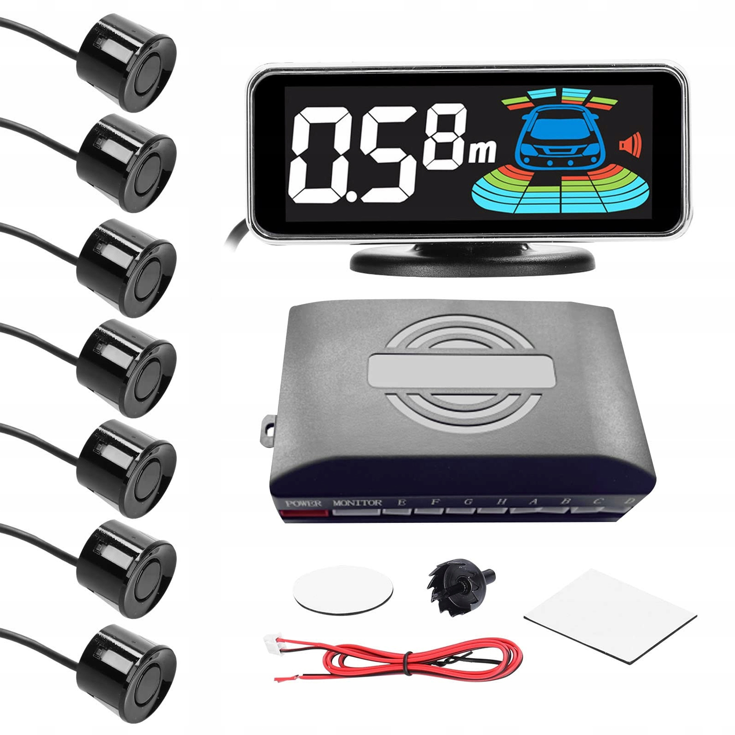 Pomoc při parkování LCD 8 černých senzorů pro dovybavení pomocí nového