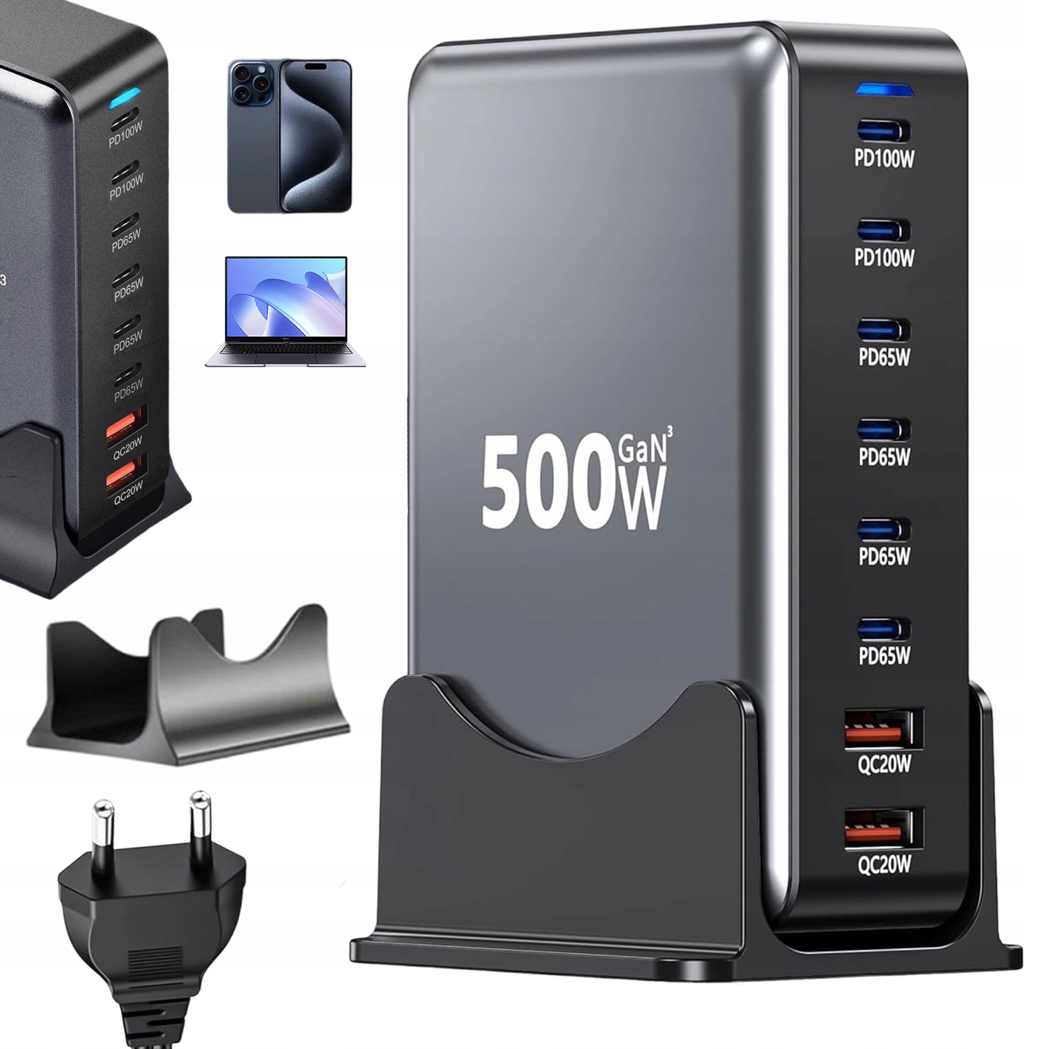Stacja Ładująca Szybka Ładowarka Biurkowa 500W 6X Usb-c Typ C 2X Usb-a