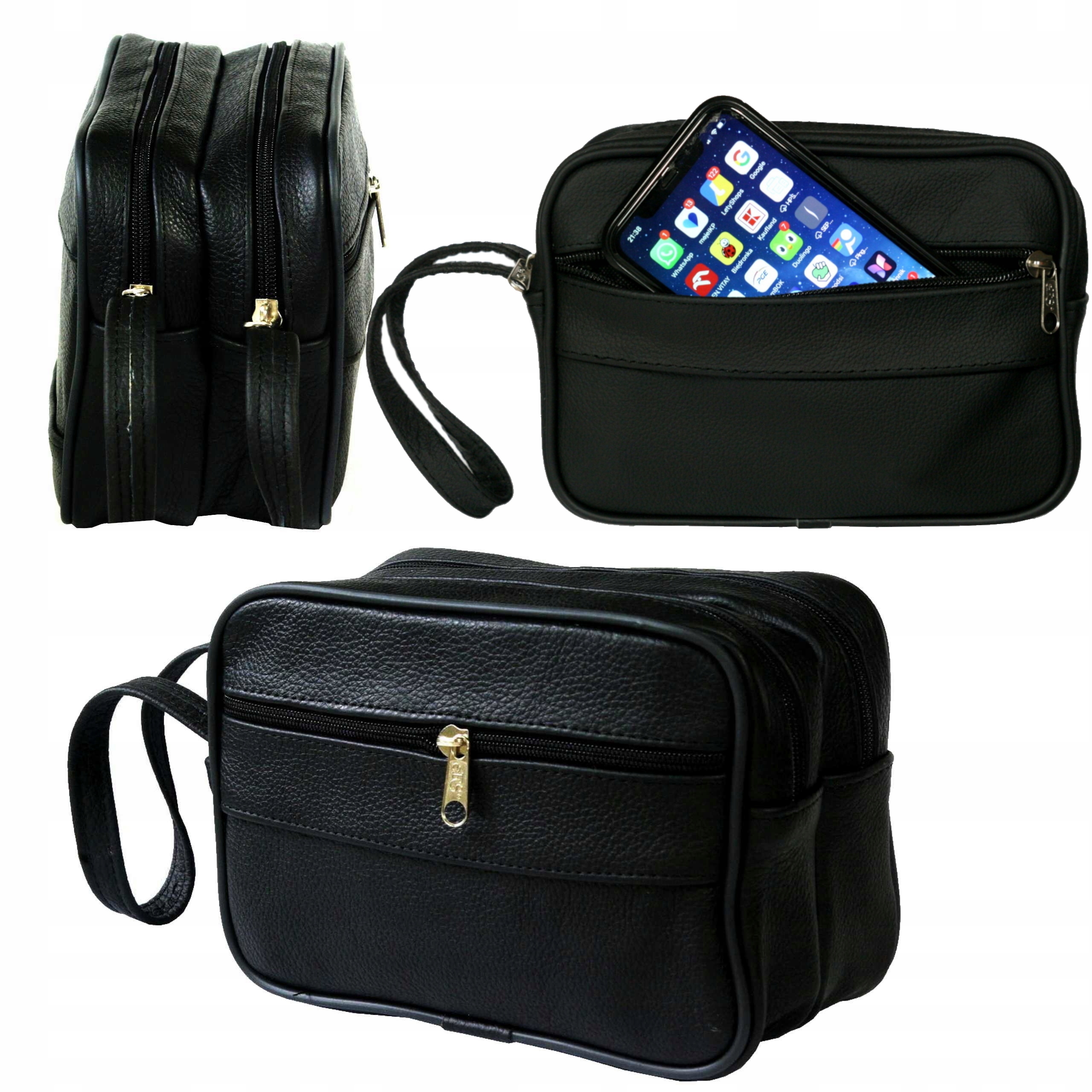 Kožená pánská taška se dvěma komorami do ruky, velká polská výroba