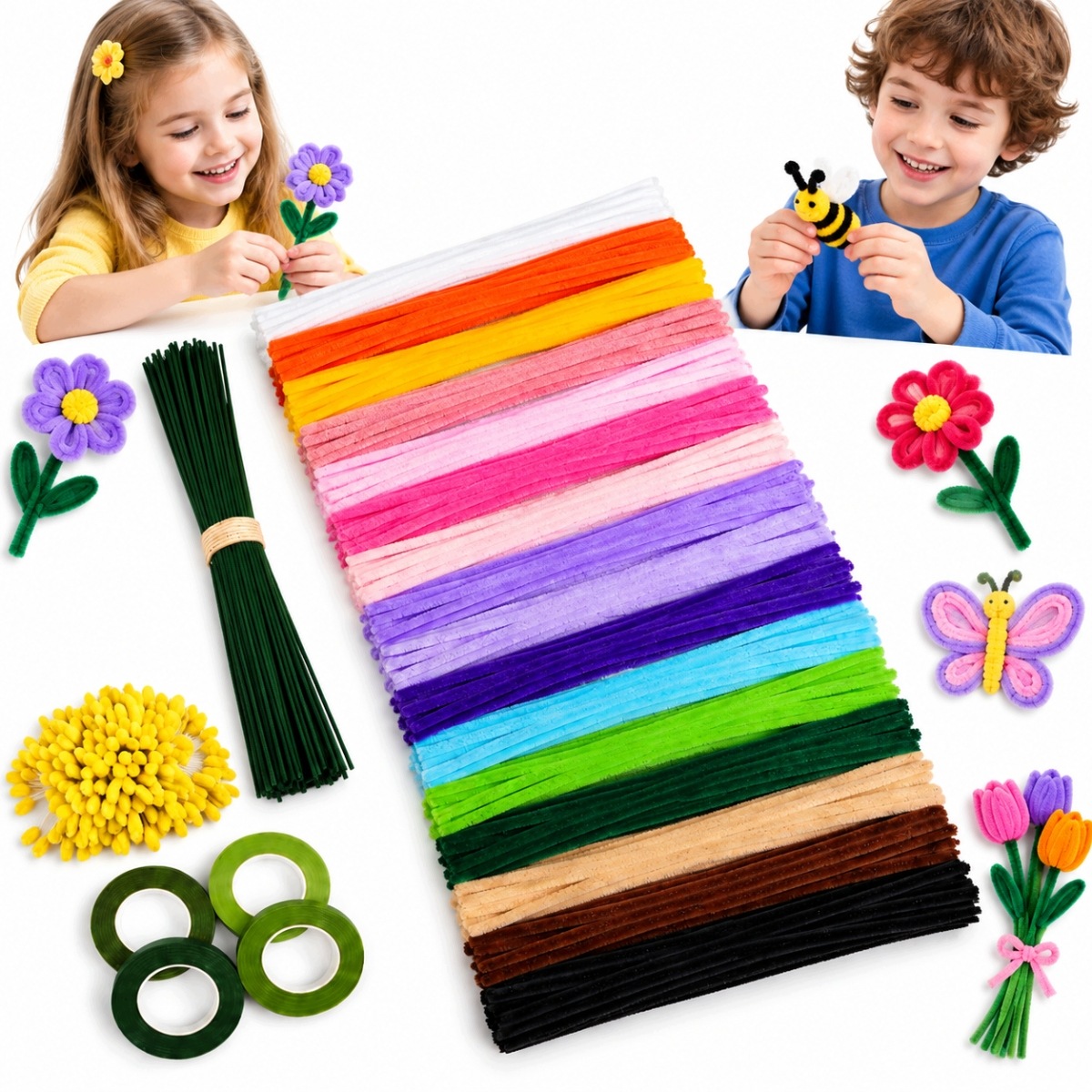 Sada Čističů Diy 800 Chenille 16 Barev 50 Stonků 150 Přípravků