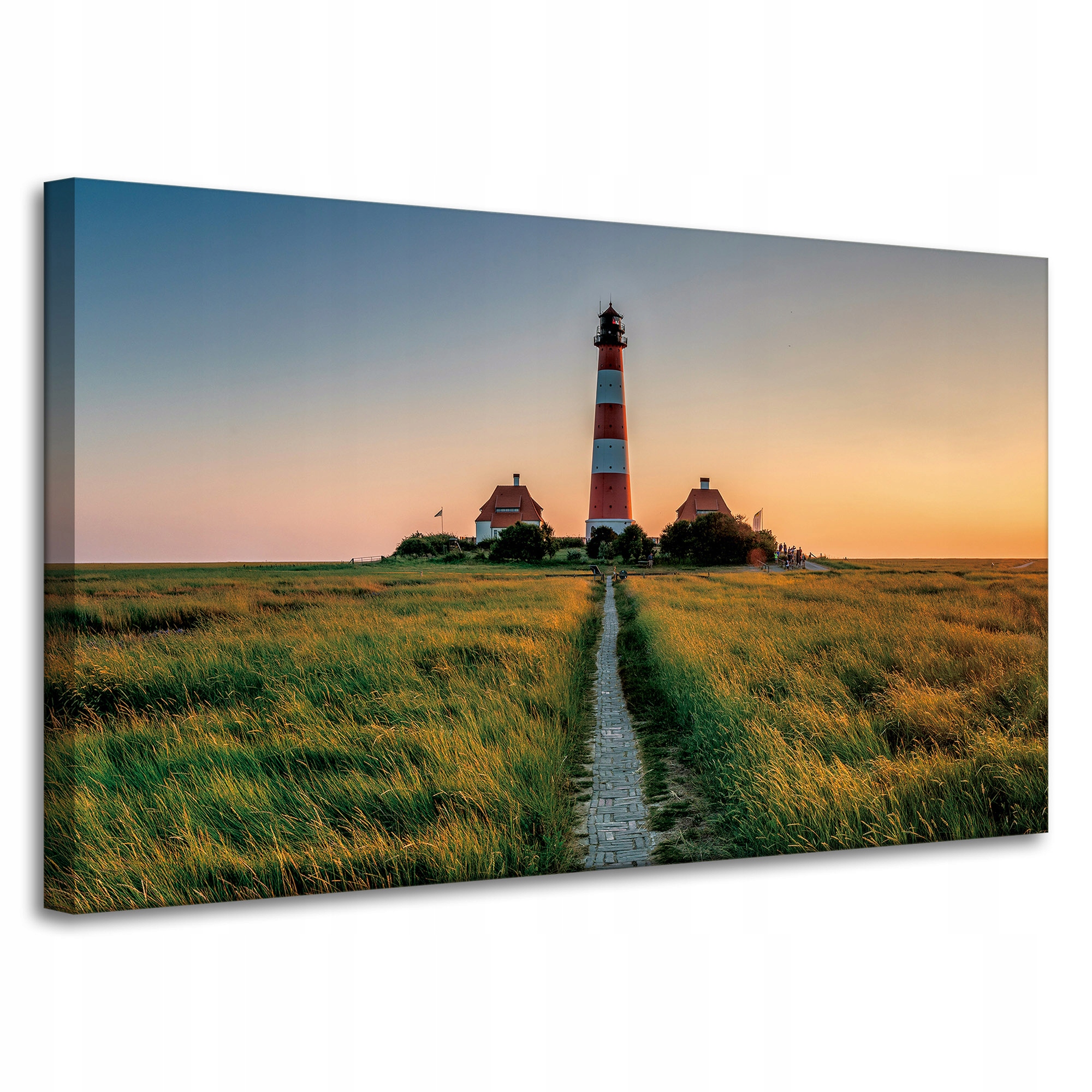 Obraz na plátně Městečko Maják Bílo-červený Západ Slunce 100x60 cm
