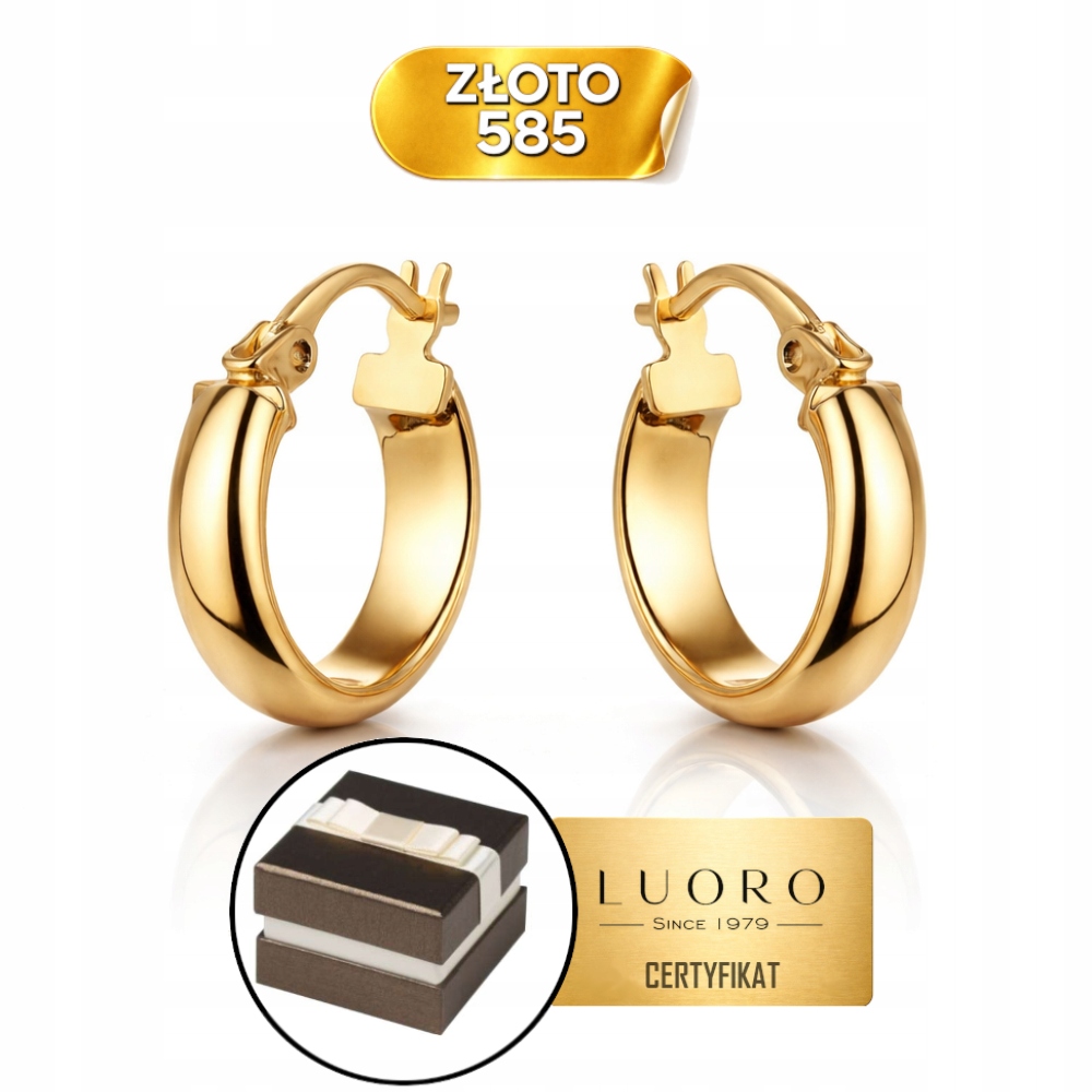 Náušnice Zlaté 585 14K Hladké Kolečka 14 MM Na Anglickém Zapínání