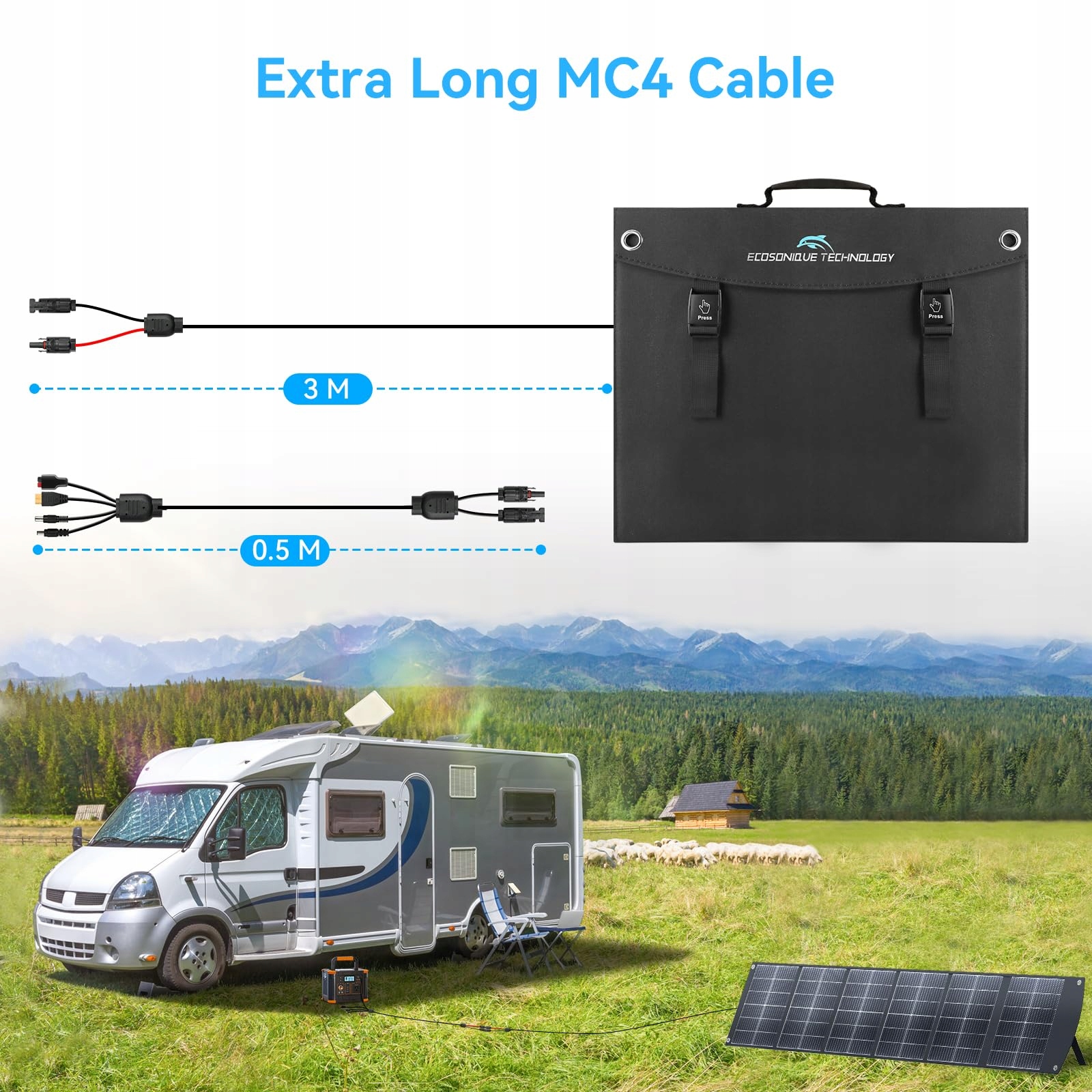 ECOSONIQUE 200W Przenośny Panel Solarny Składany USB-C USB-A MC4 Do Kampera — miniatura 3