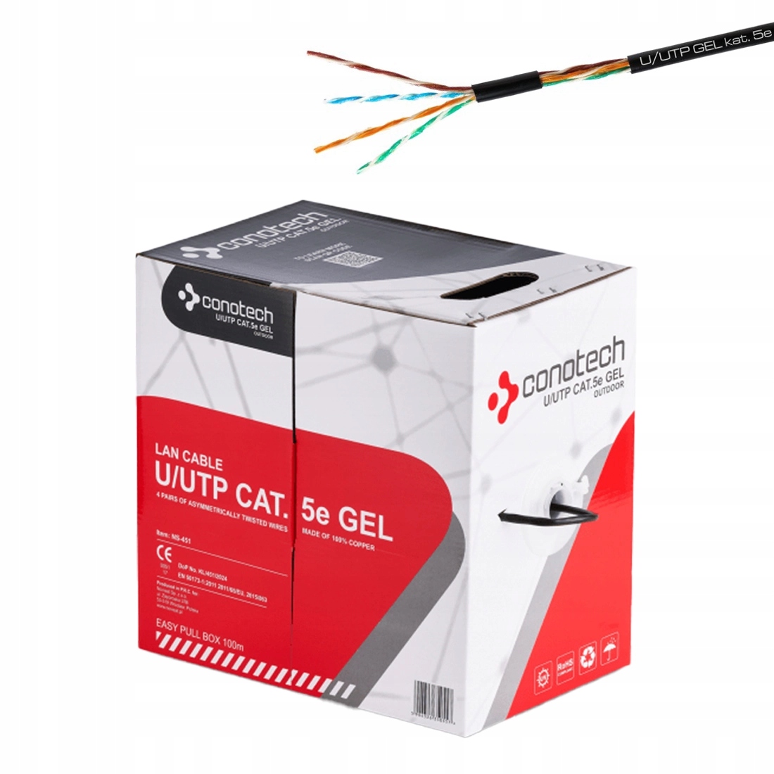 Skrętka Lan kabel kat.5e U/utp Gel przewód sieciowy 100m Cu Czarna Żelowy