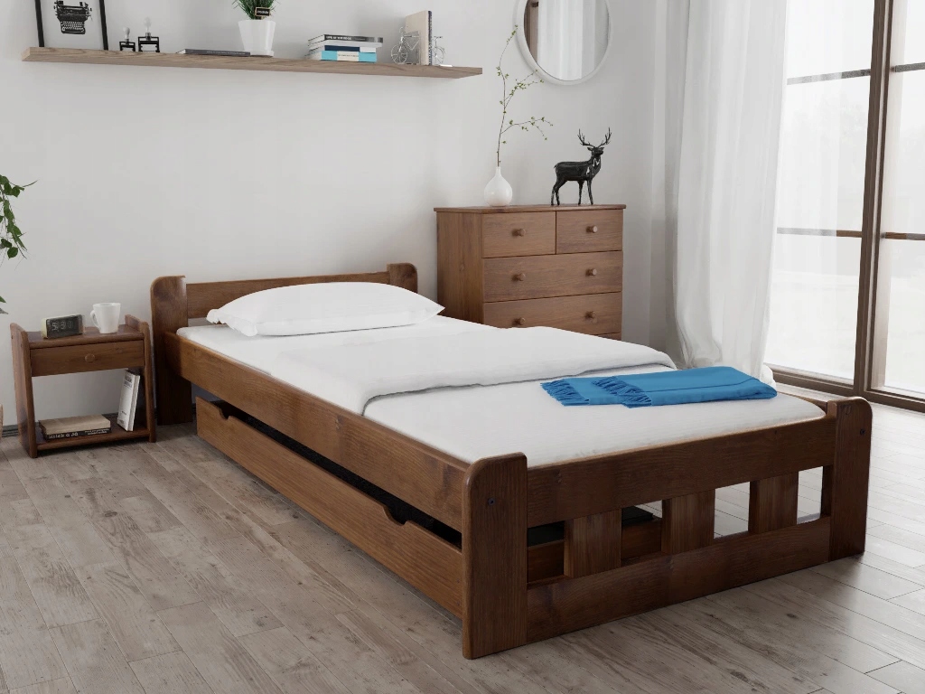 Postel Naomi zvýšená 120×200 cm, dub bez roštu, matr. Coco Maxi 20 cm