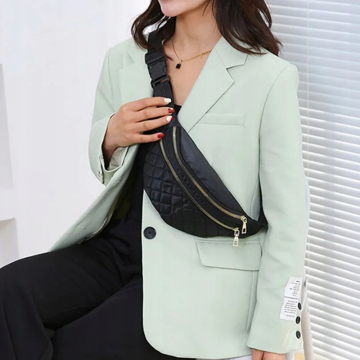 SASZETKA NERKA DAMSKA MIEJSKA PIKOWANA WODOODPORNA BIODRÓWKA CZARNA Model -