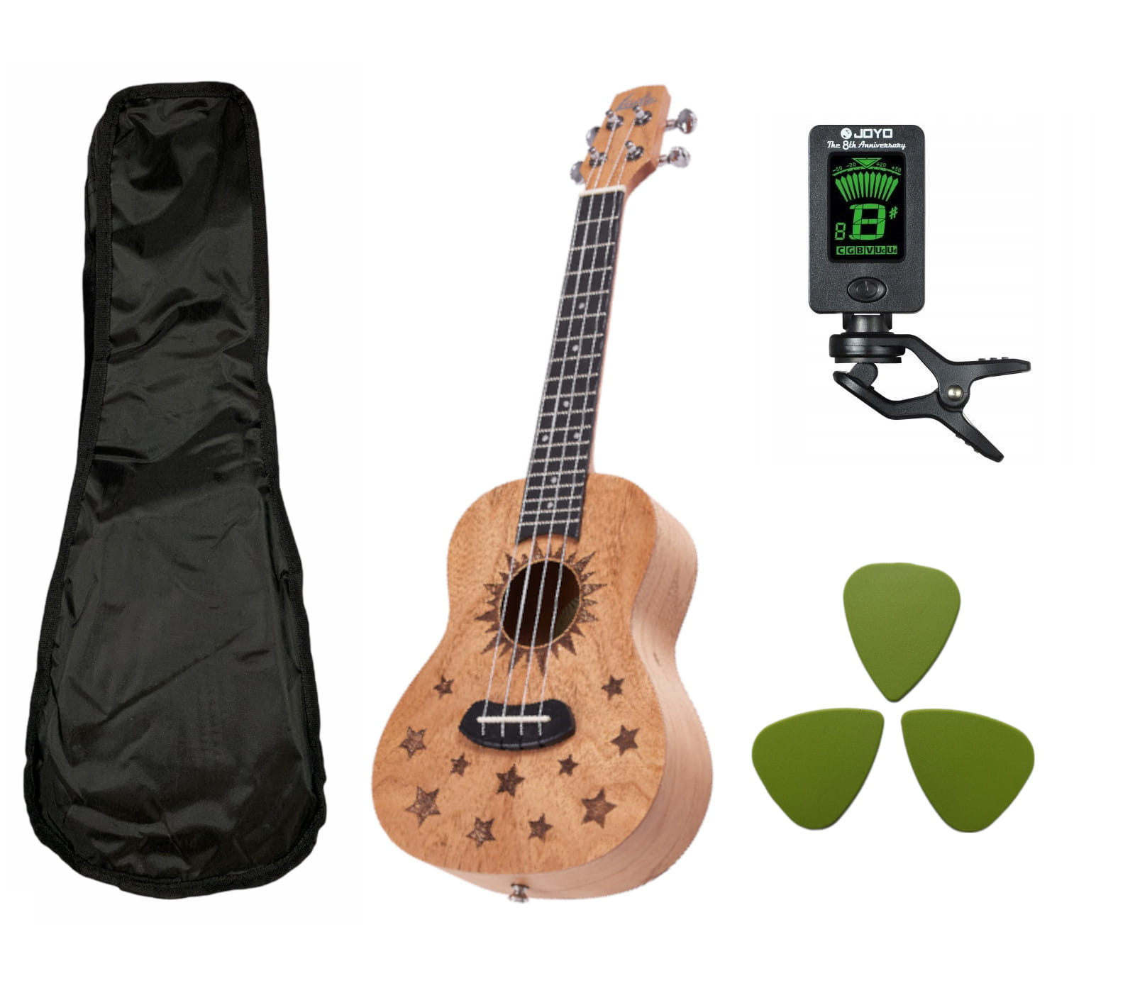 Ukulele Koncertowe Gwiazdy Grawerowane Laila akcesoria