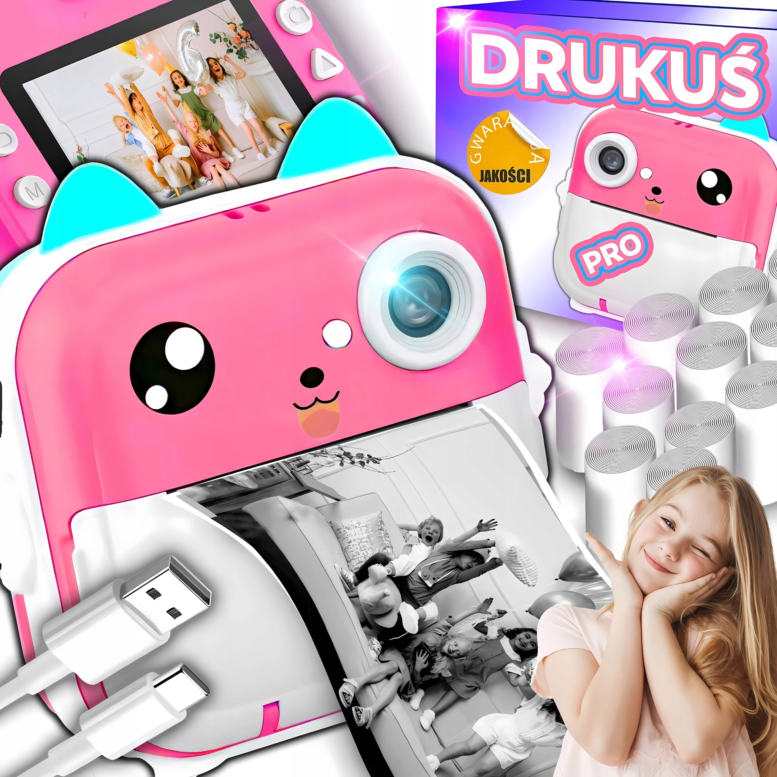 Drukarka Termiczna Drukuś 3.0 Pro Aparat Fotograficzny Do Zdjęć 11 Rolek