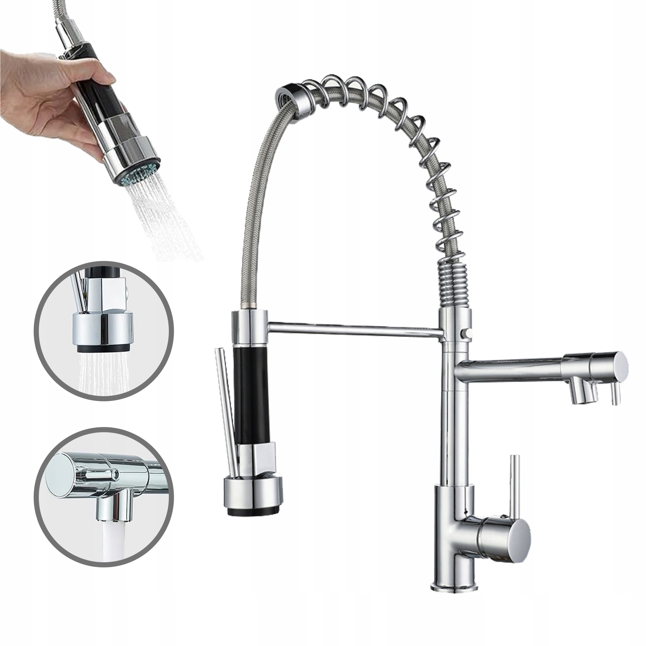 Kuchyňská Baterie Kohoutková Pohyblivá Výtoková Dvouhlavá Chromová