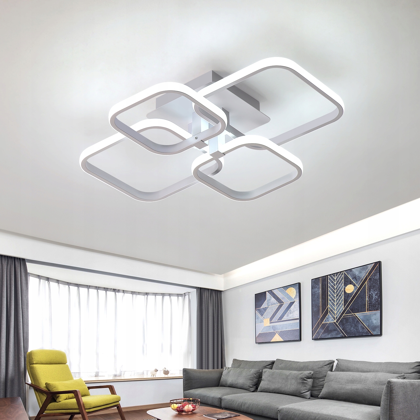 Lampa Sufitowa Led Lampa Wiszaca Biała Zyrandol 6500K Nowoczesna Do Salonu