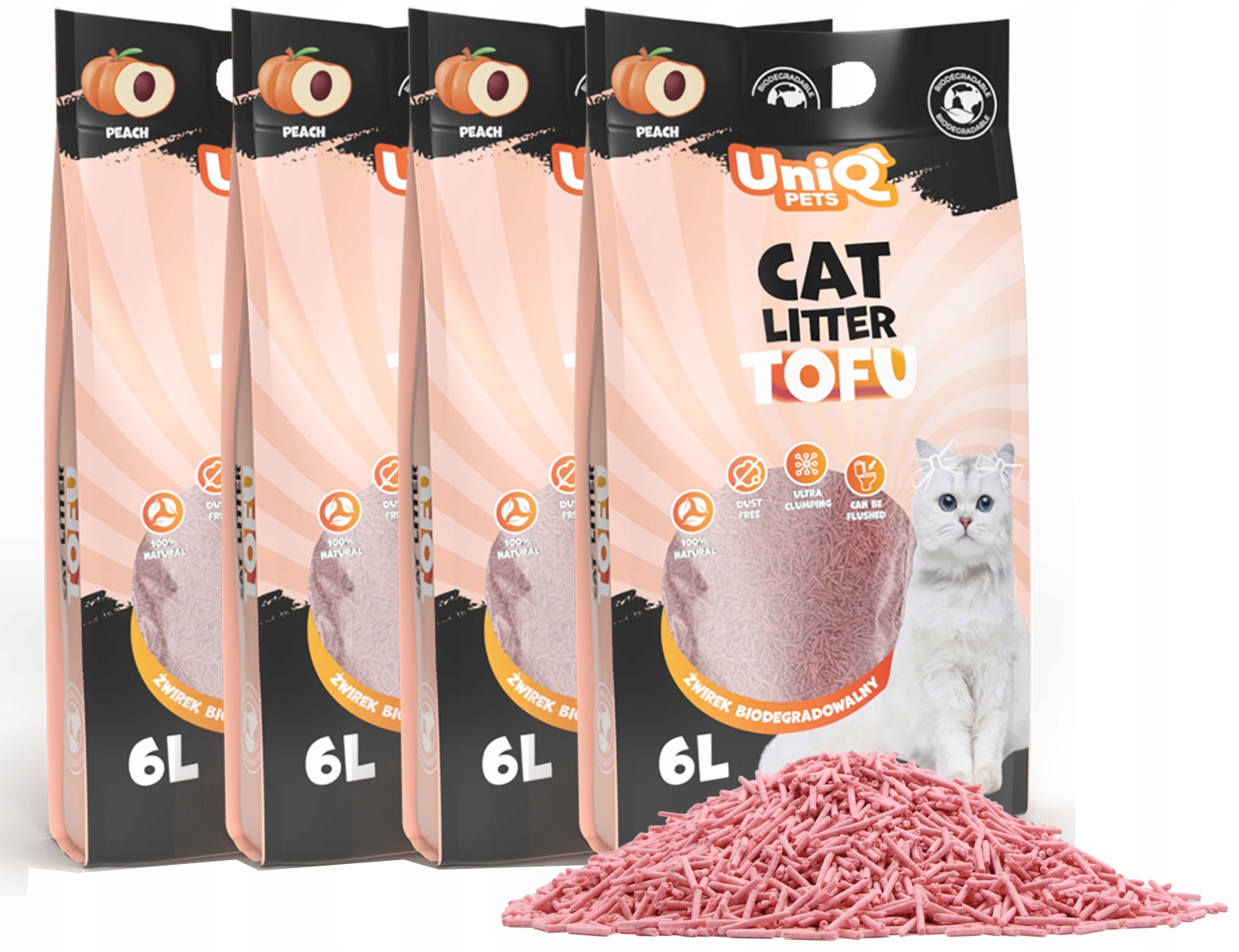 Żwirek tofu brzoskwiniowy biodegradowalny ekologiczny 10kg UniQ Pets