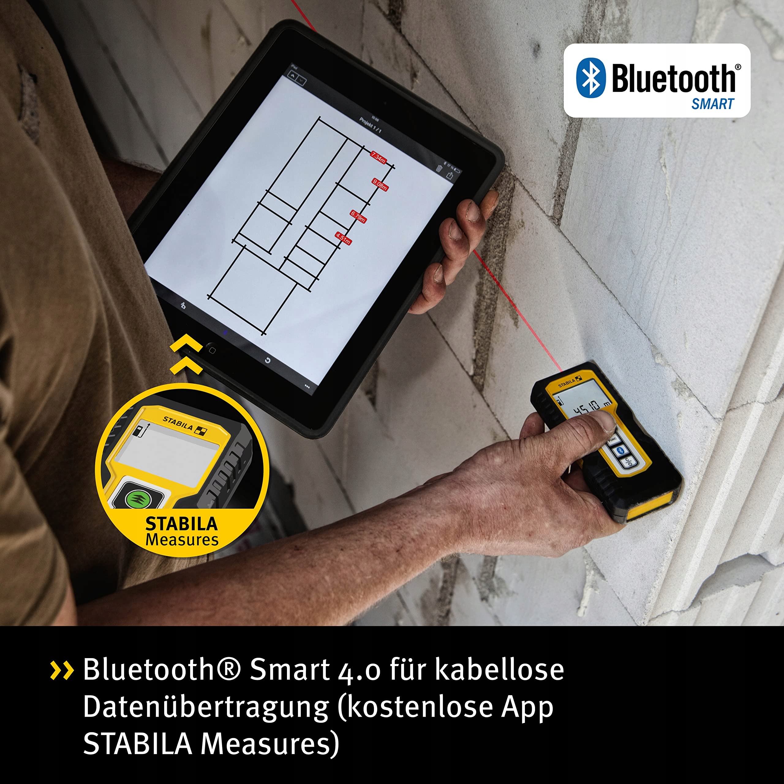 STABILA Dalmierz Laserowy Bluetooth 50m IP54 Z Bateriami — miniatura 4