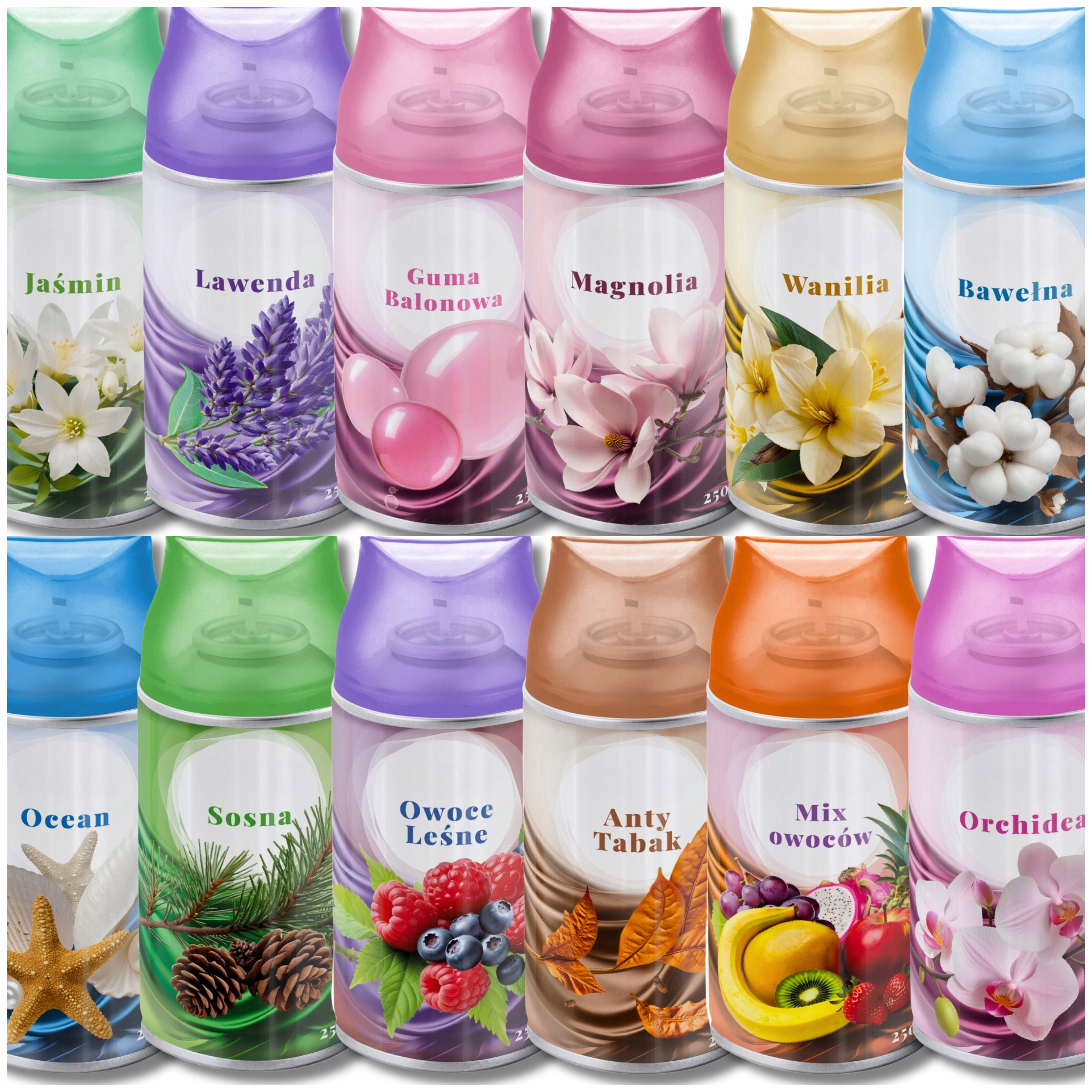 12 x Osvěžovač Vzduchu Sprej MIX Náplň Automat Zásoba Vůně Do Domácnosti 250ML