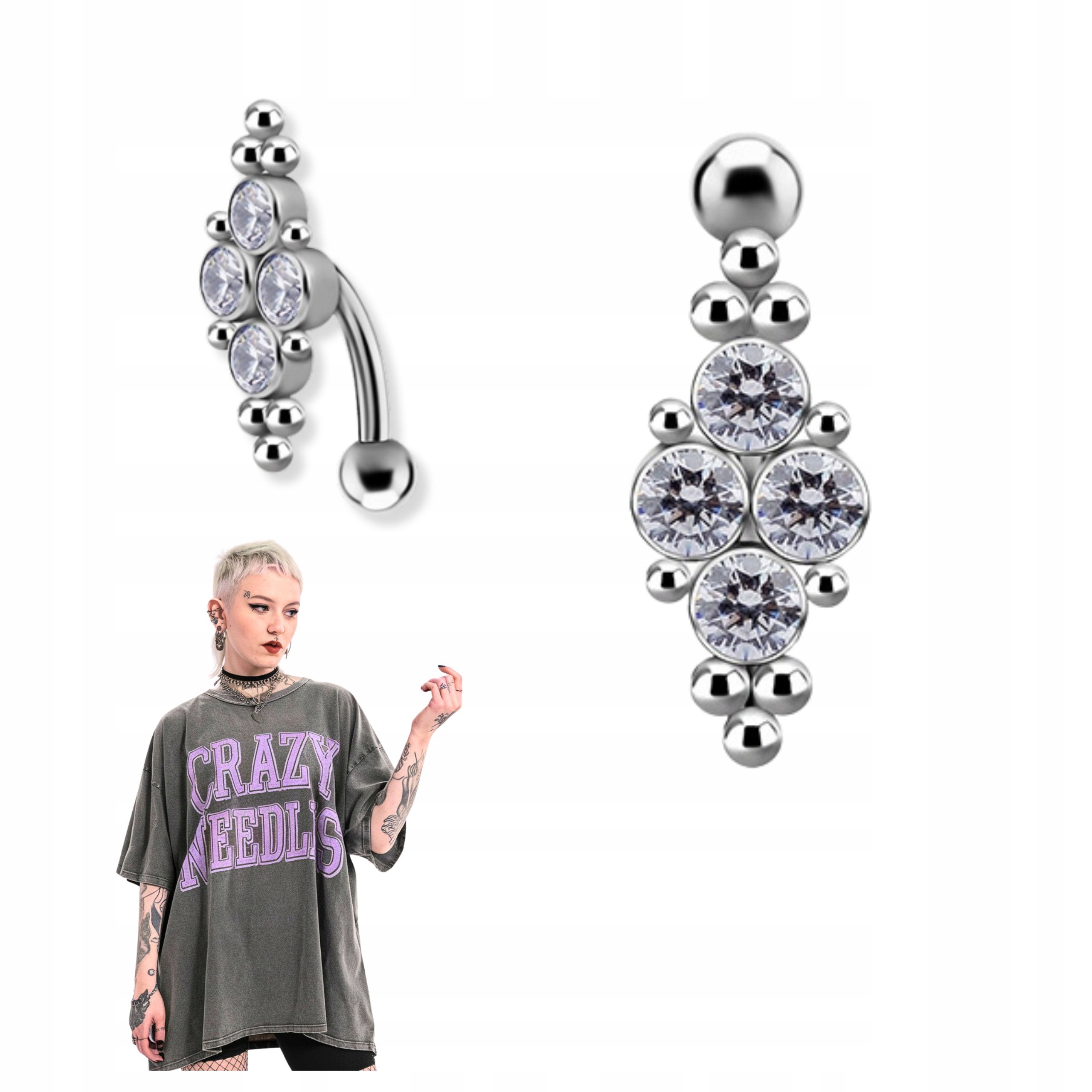 Titanový piercing do pupíku premium zirconia bílá piercingová bižuterie 1.6/8 mm