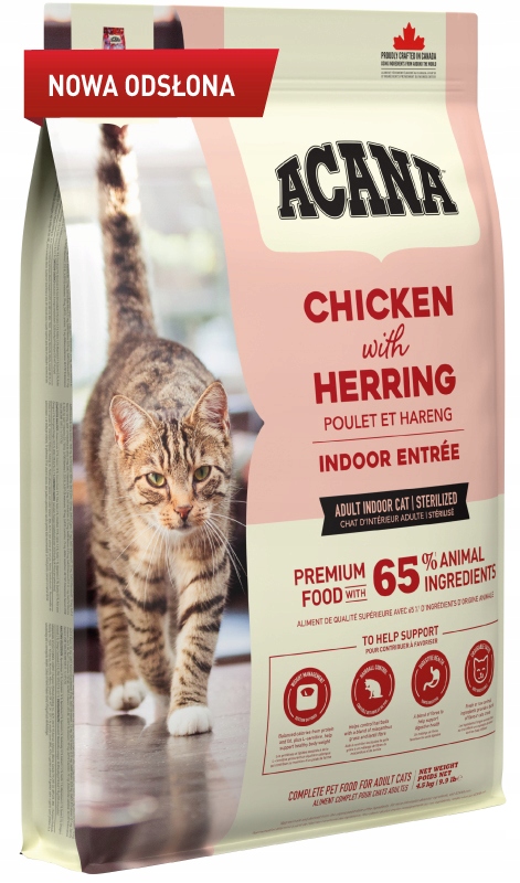 Karma dla kota Acana Indoor Entree 4,5kg Kurczak, Śledź, Królik