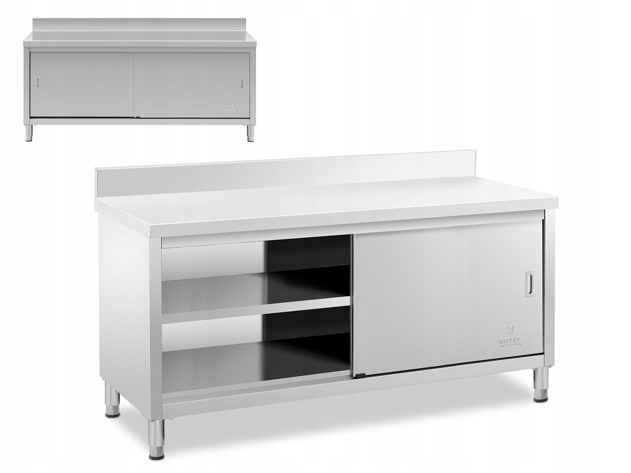 Gastronomický Stůl Pracovní Deska 180 x 60 cm Se Skříňkou A Okrajem Nerezová Ocel