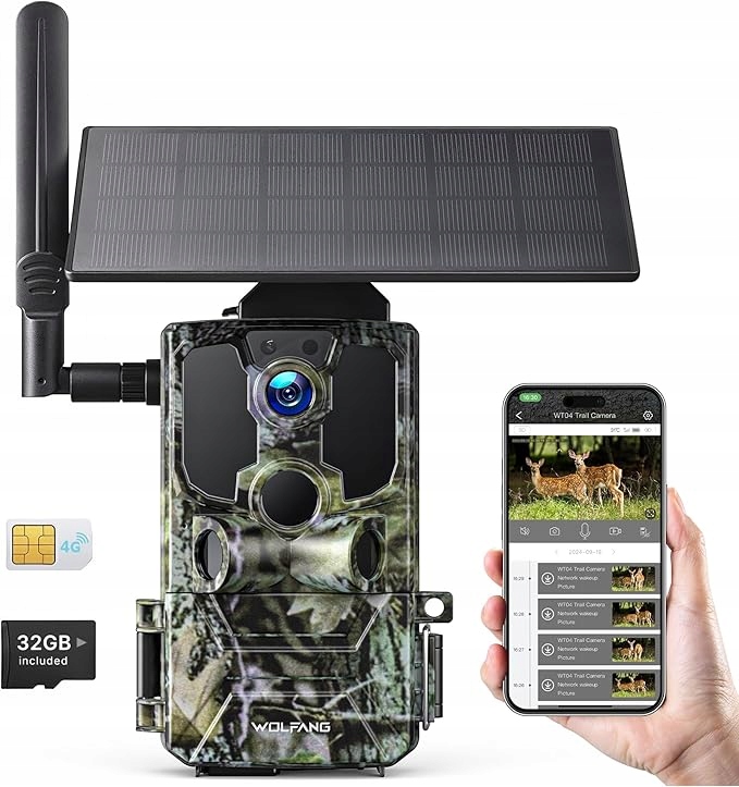 Wolfang WT04 Fotopułapka 4G Lte Sim Solar IP66 7800mAh Dzień/noc Ir 2.5K