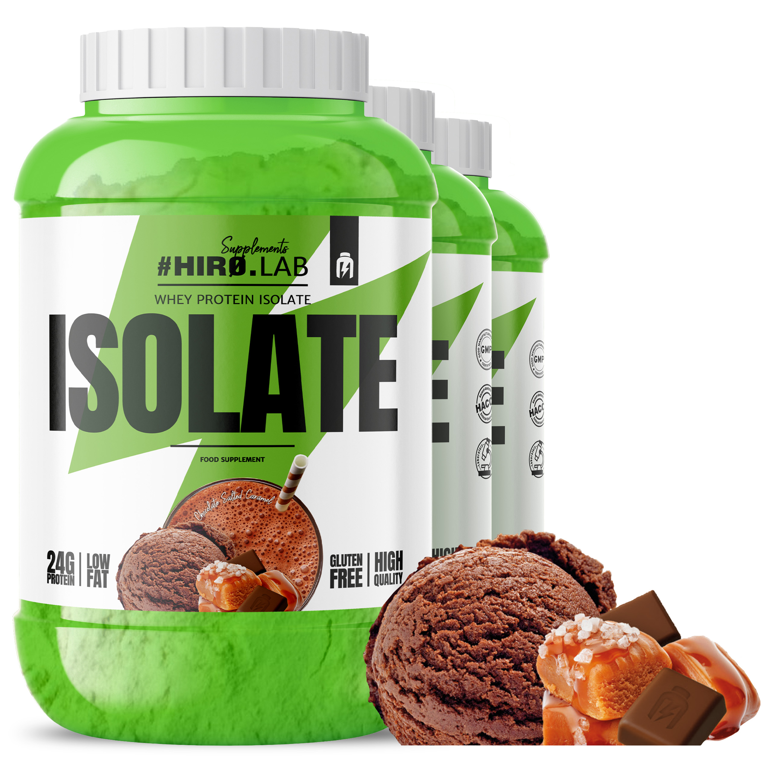 3x Proteinový izolát Wpi Protein Whey Protein 1800 g Karamel Hiro.Lab