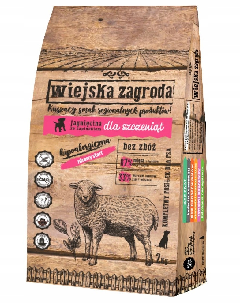 WIEJSKA ZAGRODA Jagnięcina Szpinak 2 kg SZCZENIĘTA Marka Wiejska Zagroda