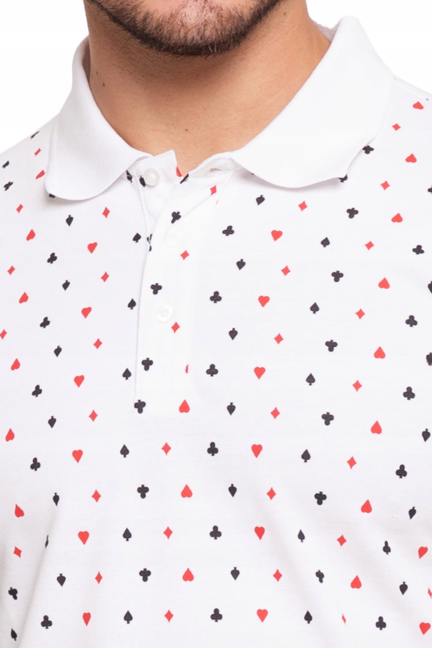 KOSZULKA POLO MĘSKA BAWEŁNIANA 100% BIAŁA WZÓR KARCIANY ELEGANCKA MORAJ XL Kolor biały