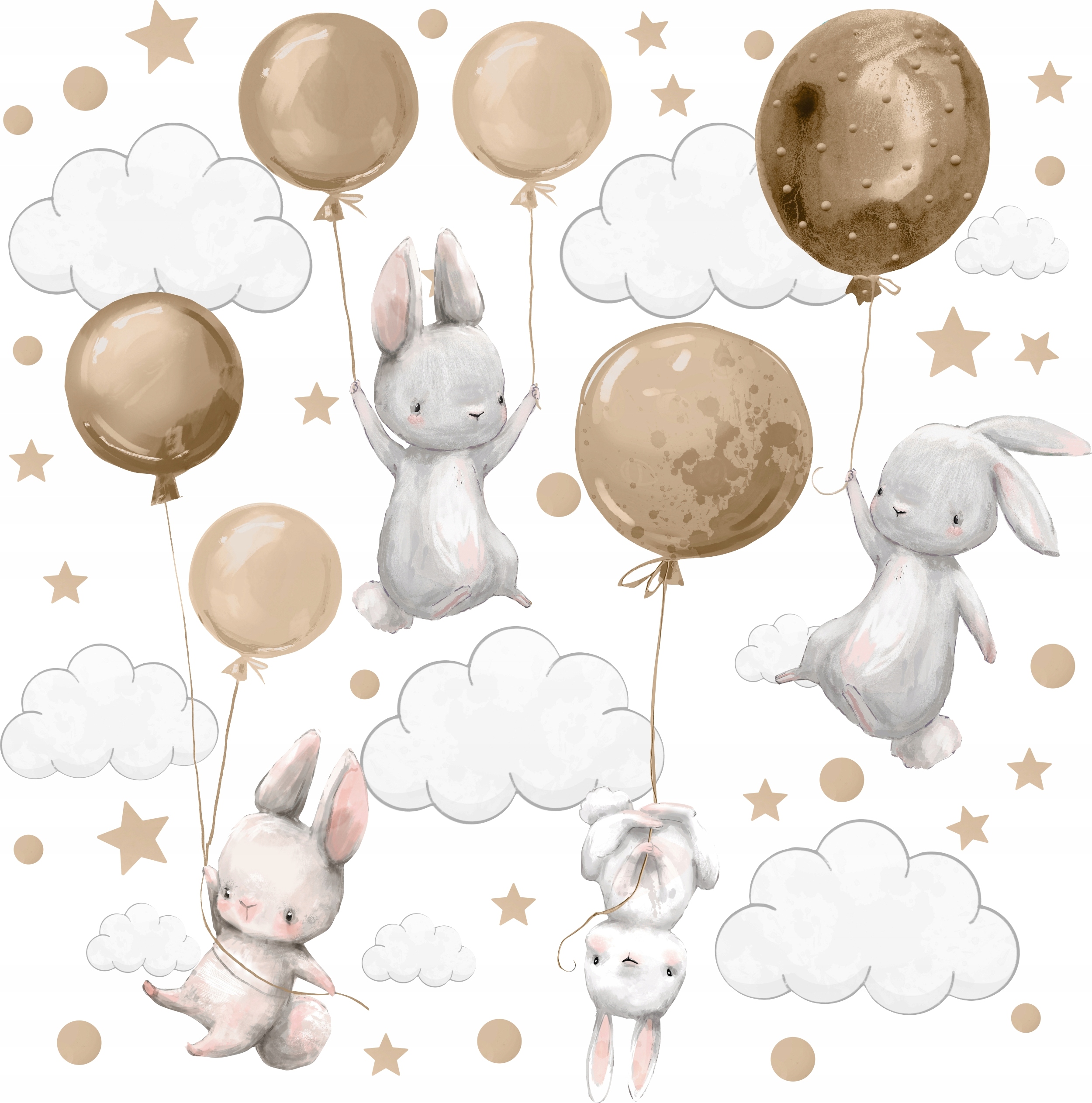 

Naklejki dla dzieci na ścianę Króliczki balony Beż