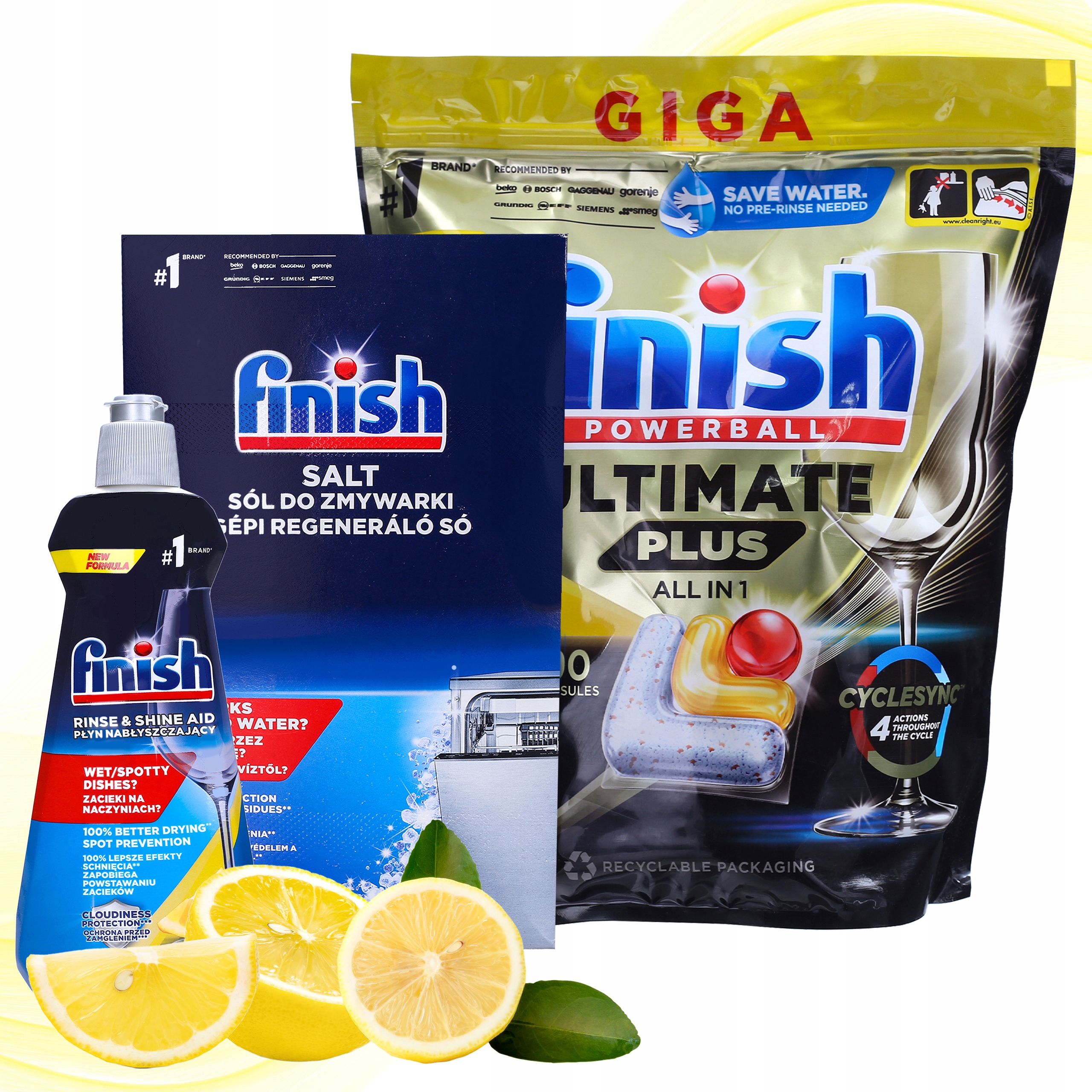 Levně Sada Finish do myčky nádobí Tablety Ultimate Plus 90ks Leštidlo Sůl