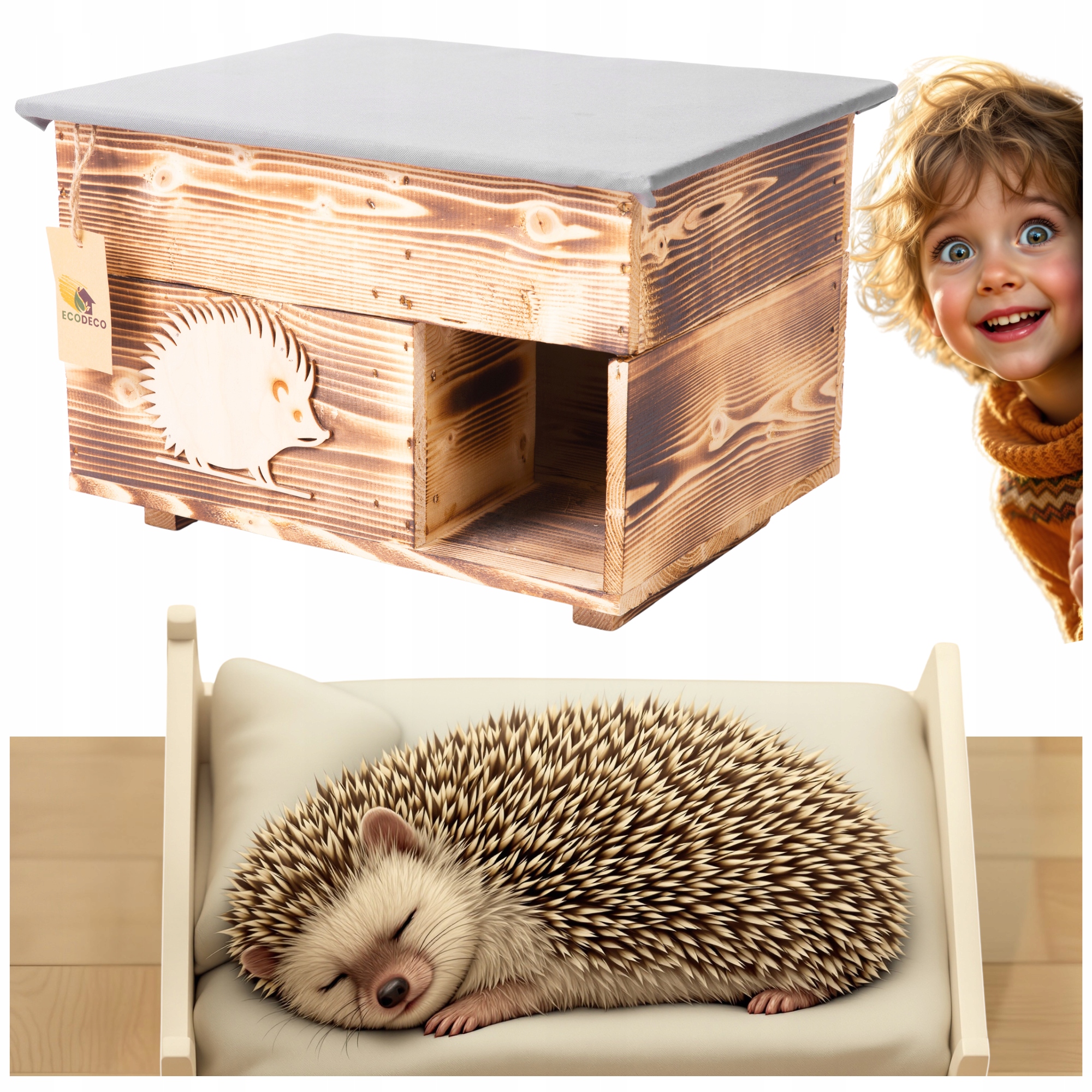 Domček pre ježka Ježka Drevená búdka dom pelech výrobca XXL Opálený