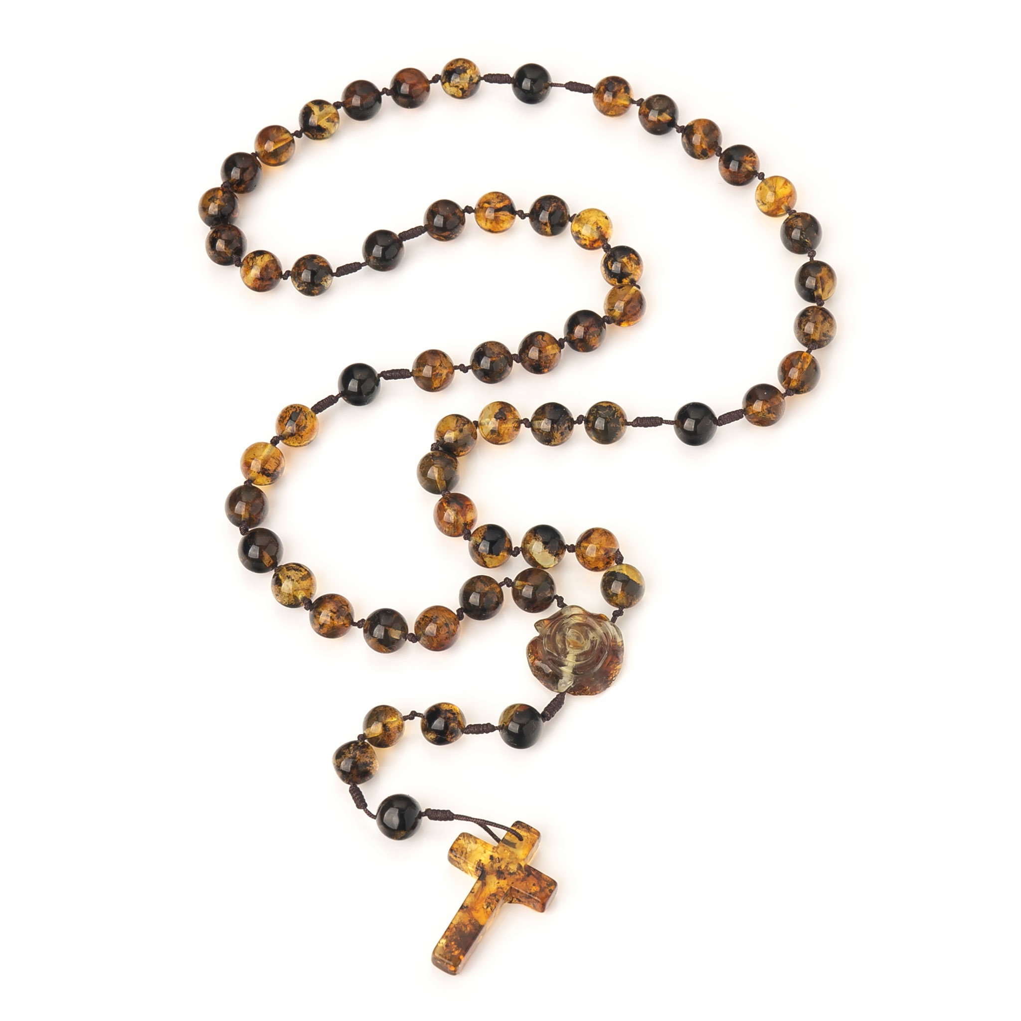 Jantarový růženec-Burštýn z Baltského moře- Vyřezávaný květ růže