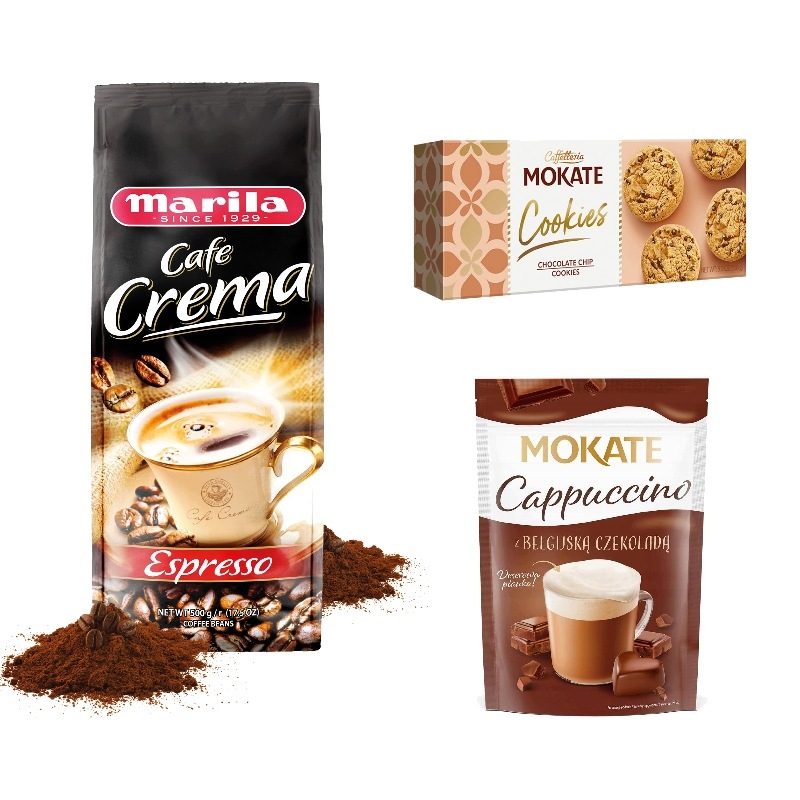 Mokate Espresso Kawa Mielona Belgijska Czekolada Cappuccino Ciasteczka