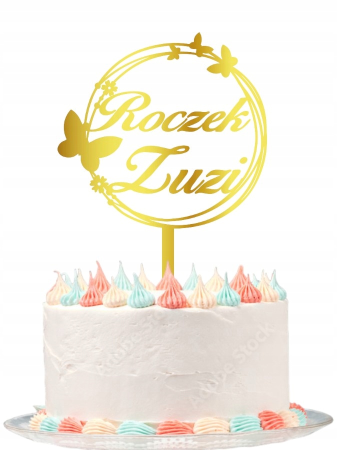 TOPPER NA TORT ROCZEK MOTYLEK DOWOLNE IMIE KOLOR Złoty Marka Kapart