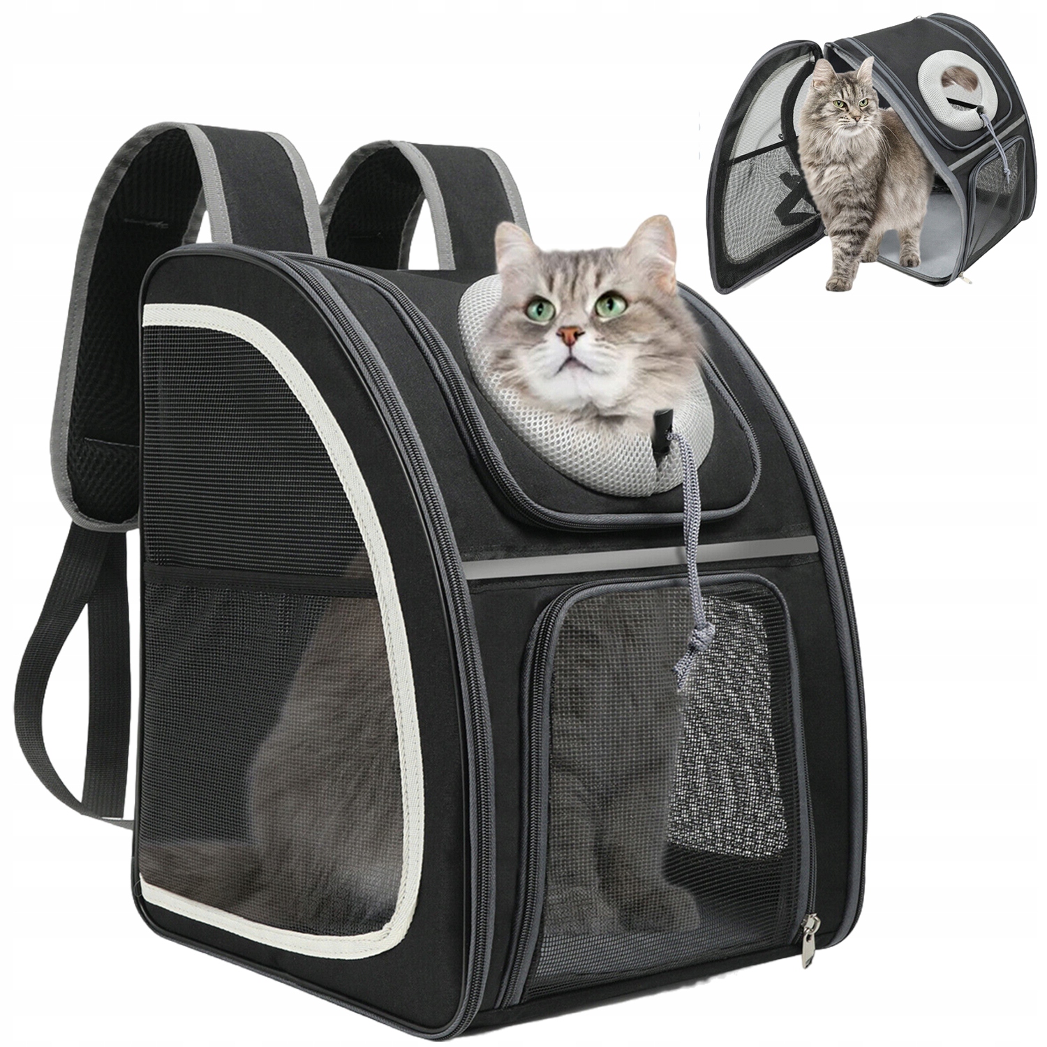 Levně Přepravka Pro Kočky Psa Králíka Zvířat Batoh Do 9 Kg Černý