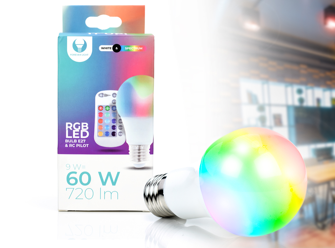 ŻARÓWKA E27 GRUBY ZWYKŁY GWINT RGB+W PILOT CIEPŁA Kod producenta ZAR9WE27RGB