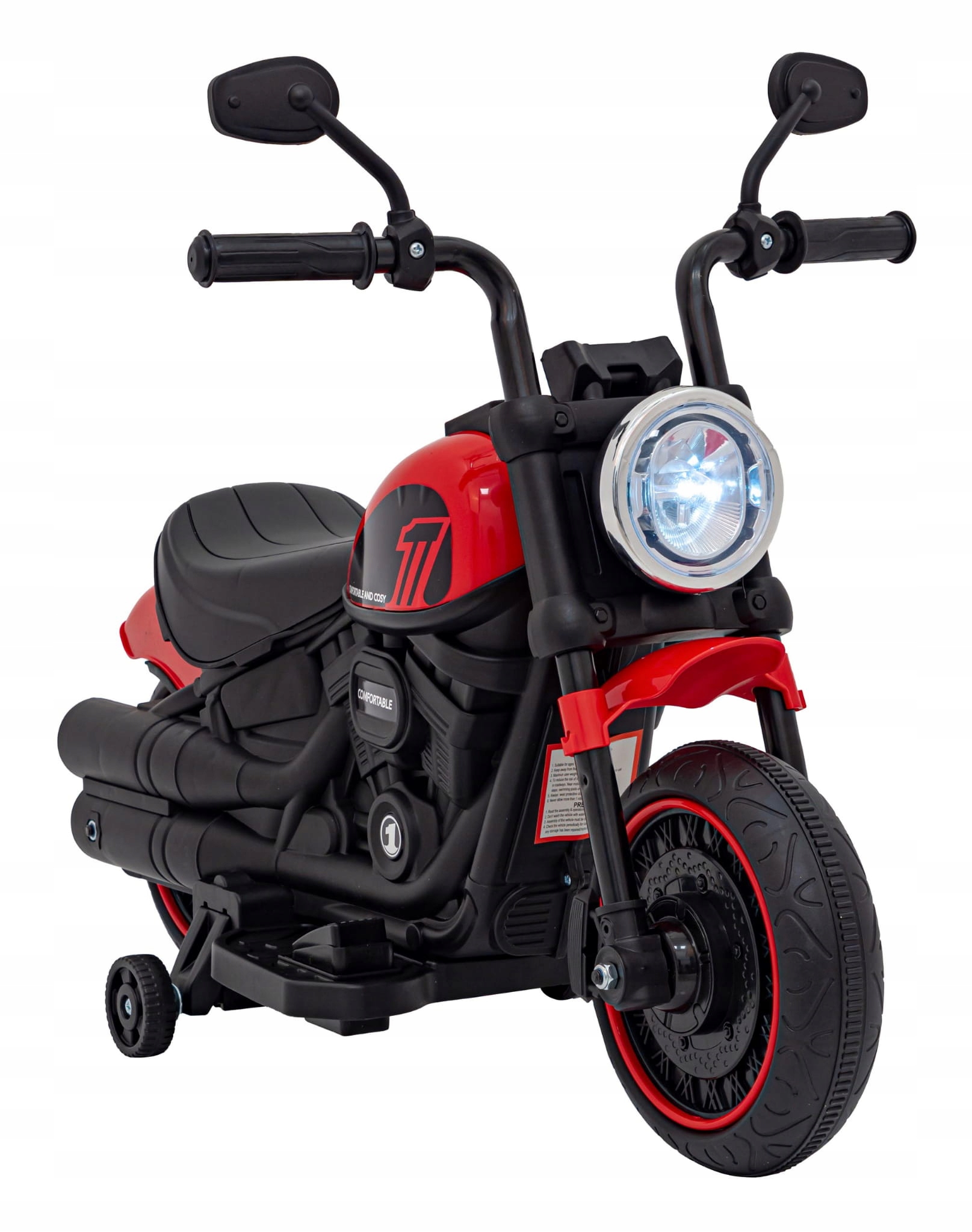 Motorek na akumulator Chopper Faster Czerwony audio Led boczne koła