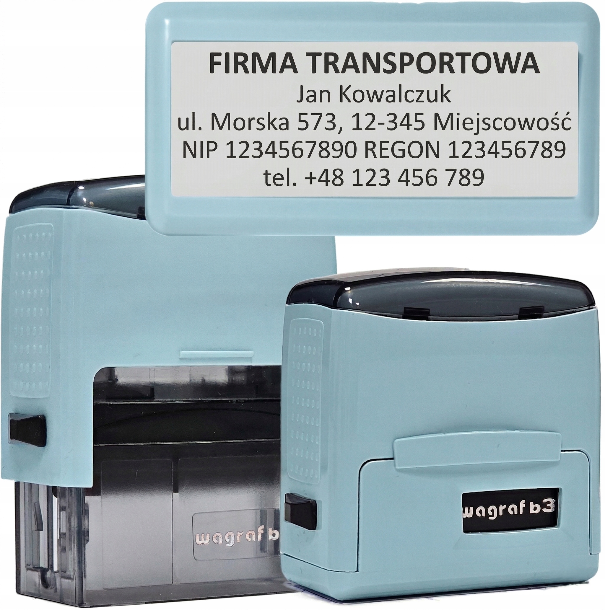 PIECZĄTKA FIRMOWA IMIENNA - Wagraf B3s do 6 wersów - twoje LOGO - NIEBIESKI