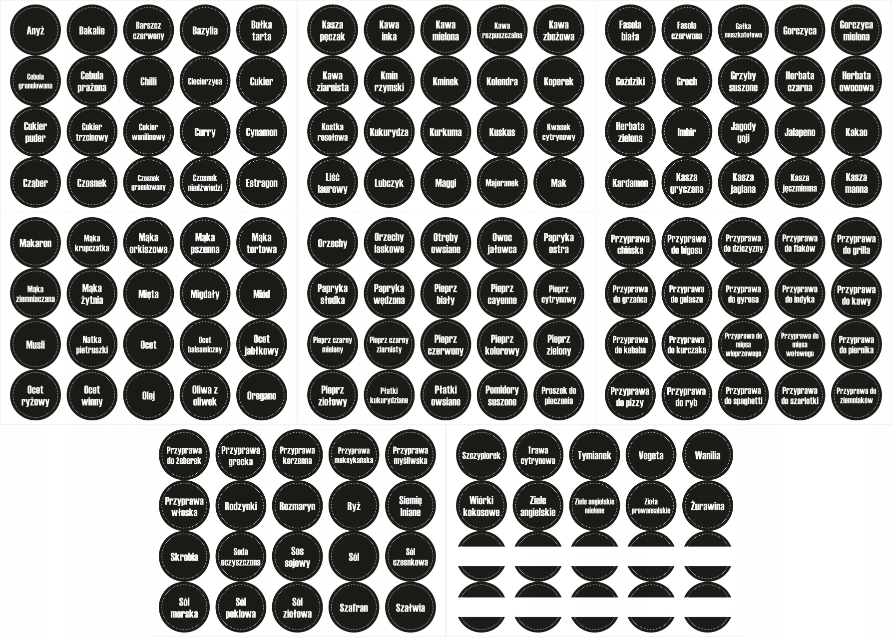 

Na Przyprawy 160szt Naklejki Czarne Super Zestaw